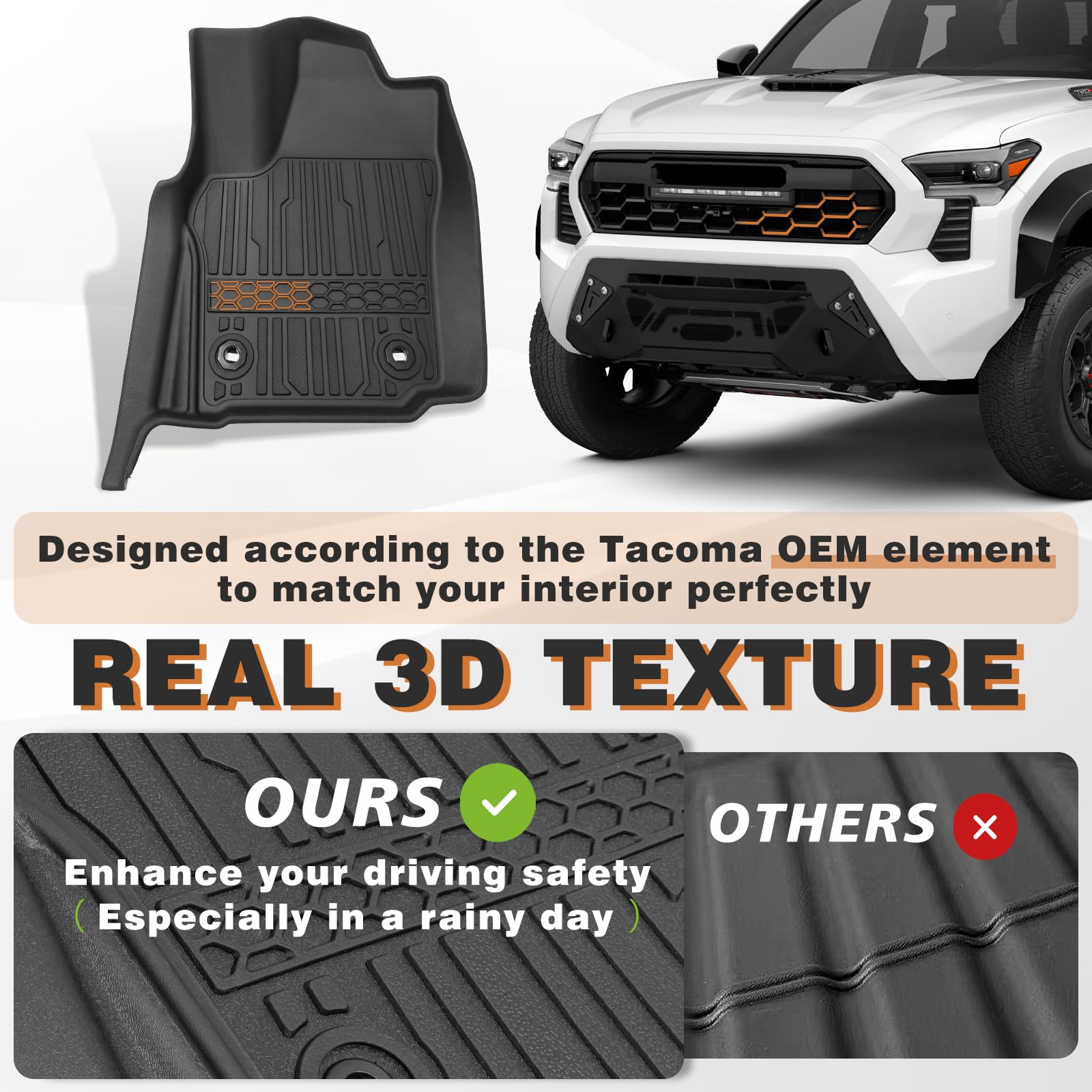 Triplealiners Floor Mats All Weather Liners Compatible With 2024 2025 Toyota Tacoma Accessories Double Cab Front & Rear 2-Row, A