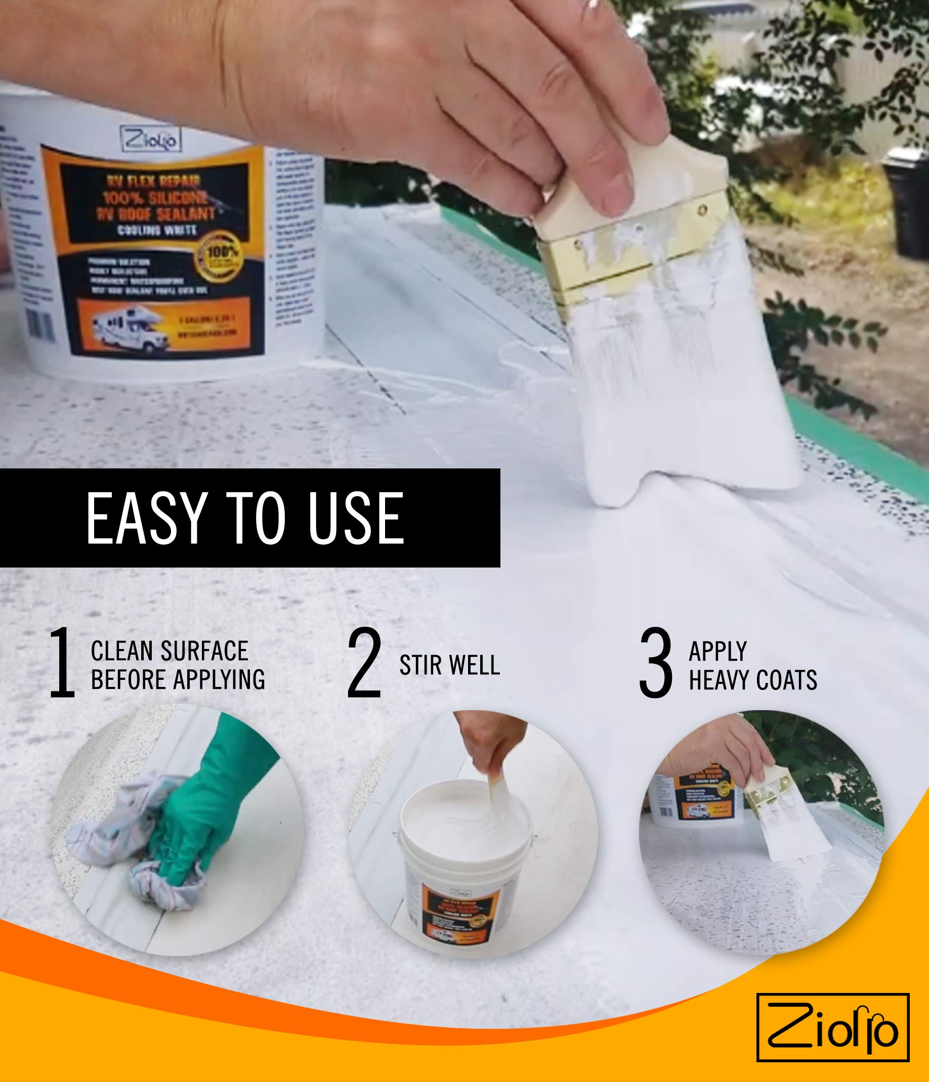 Ziollo RV Flex Repair Silicone Sealant - Waterproofing for RVs, Trailers, Campers - 1 Gallon, Cooling White
