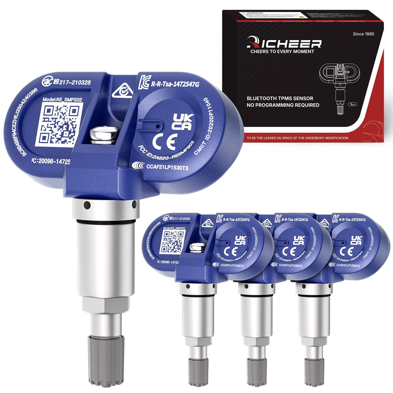 Richeer Upgraded Bluetooth TPMS Sensor for 2020-2025 Model 3, Model Y, Model S, Model X, 4 Pack Silver Tire Pressure Monitoring 