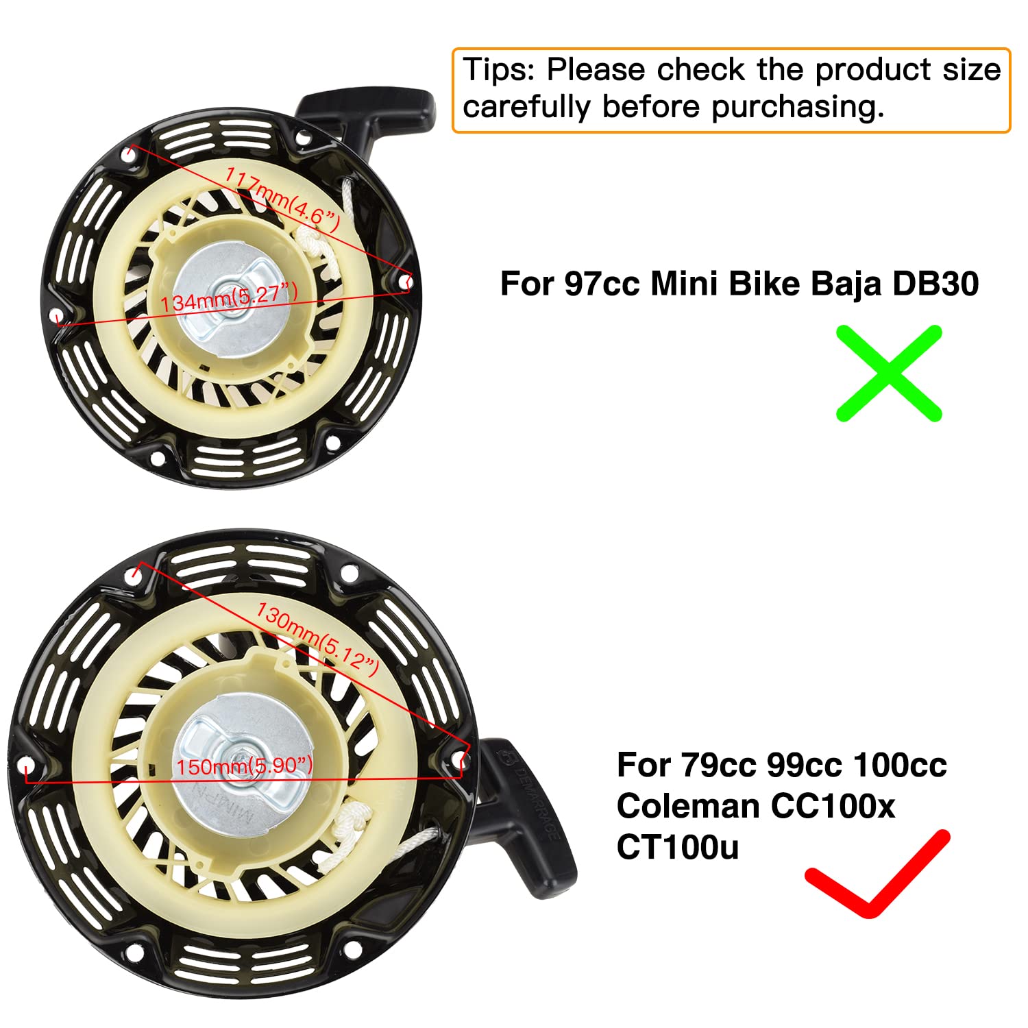 FVRITO Recoil Starter Assembly for Predator 79cc-100cc OHV Engines, Black, Metal/Rubber, Compatible with Mini Bikes & Go Karts