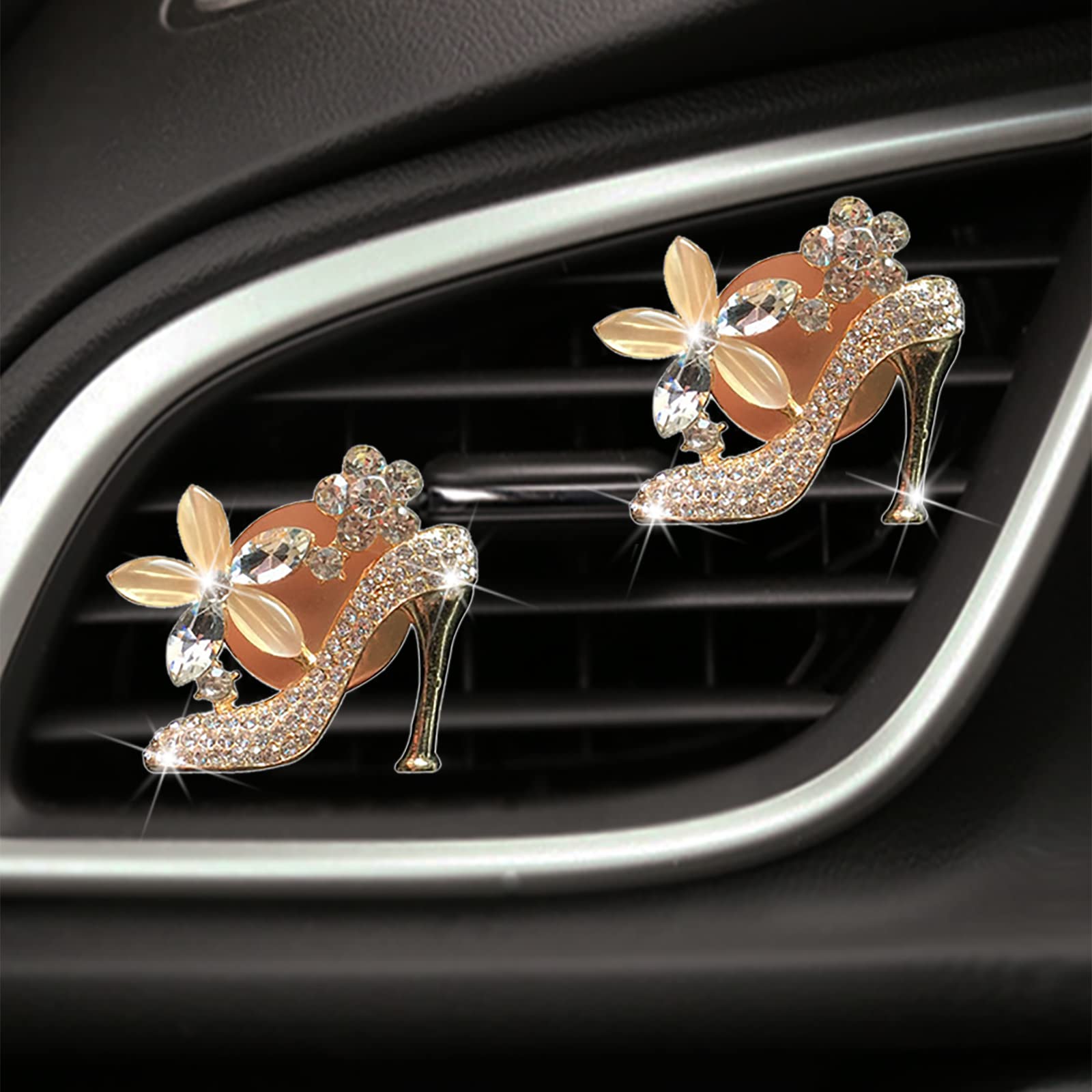 2 Pieces Crystal High Heel Shoe Air Vent Clips Rhinestone Car Air Freshener Clip Bling Car Clip Gift Decorations Charm Car Inter