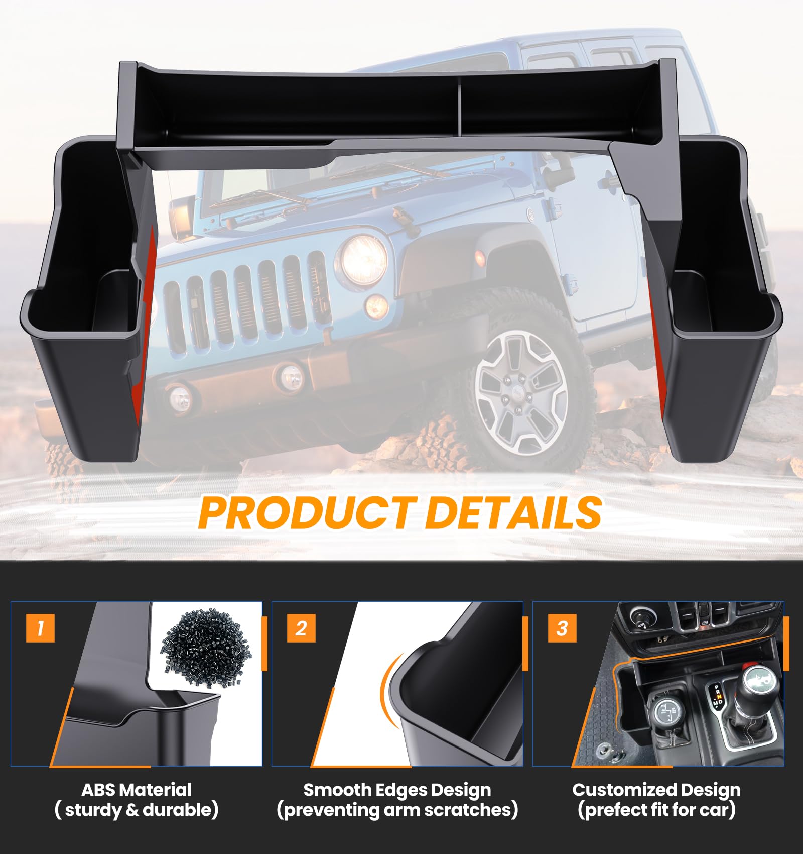 Eamplest Gear Shift Center Console Organizer for Jeep Wrangler JL/JLU/Gladiator JT, ABS, 1PCS, 2023-2018