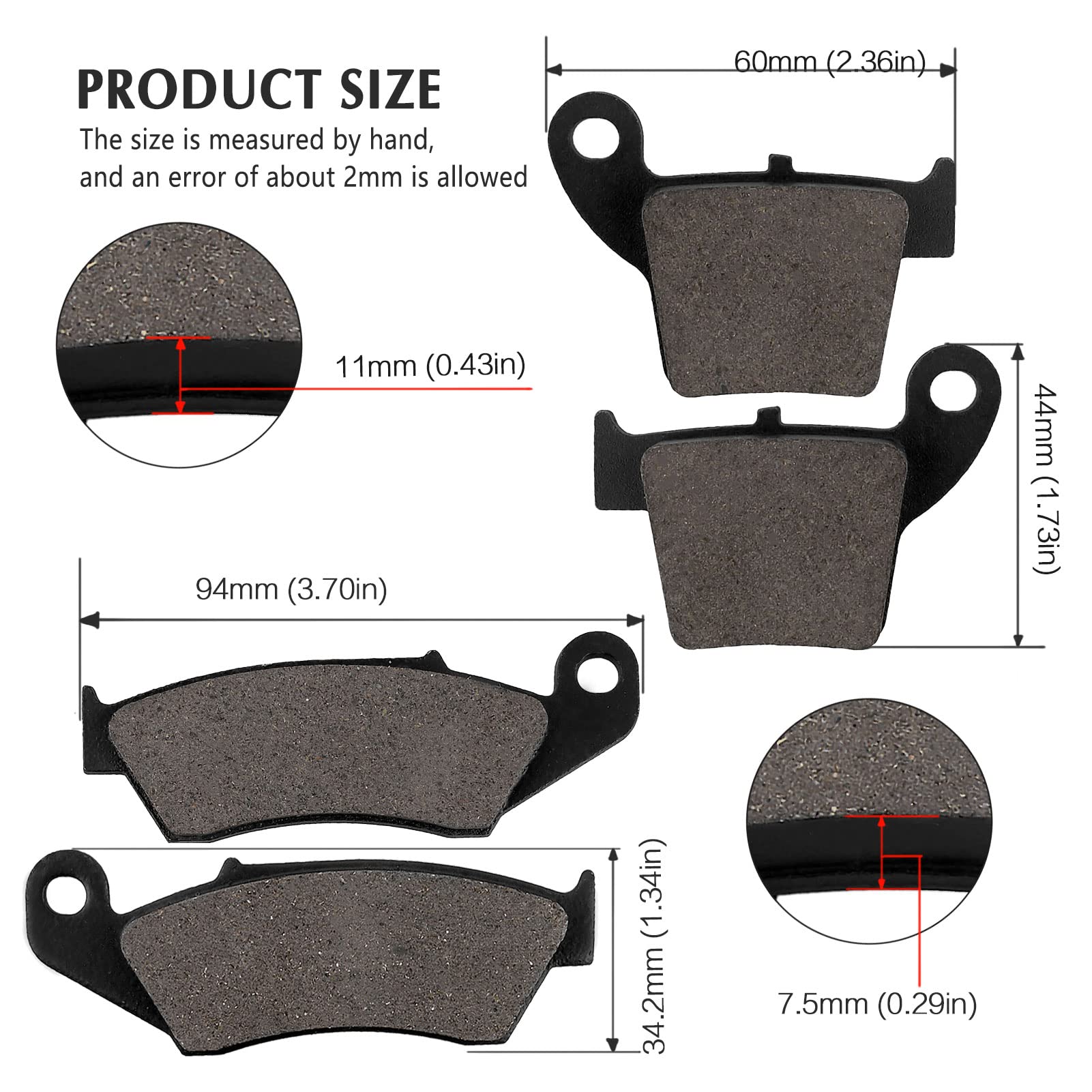 SOLLON Brake Pads Front and Rear for Honda CR125R 2002-2007, CR250R 2002-2007, CRF250R/CRF250X 2004-2017, CRF450RX 2017, CRF450X