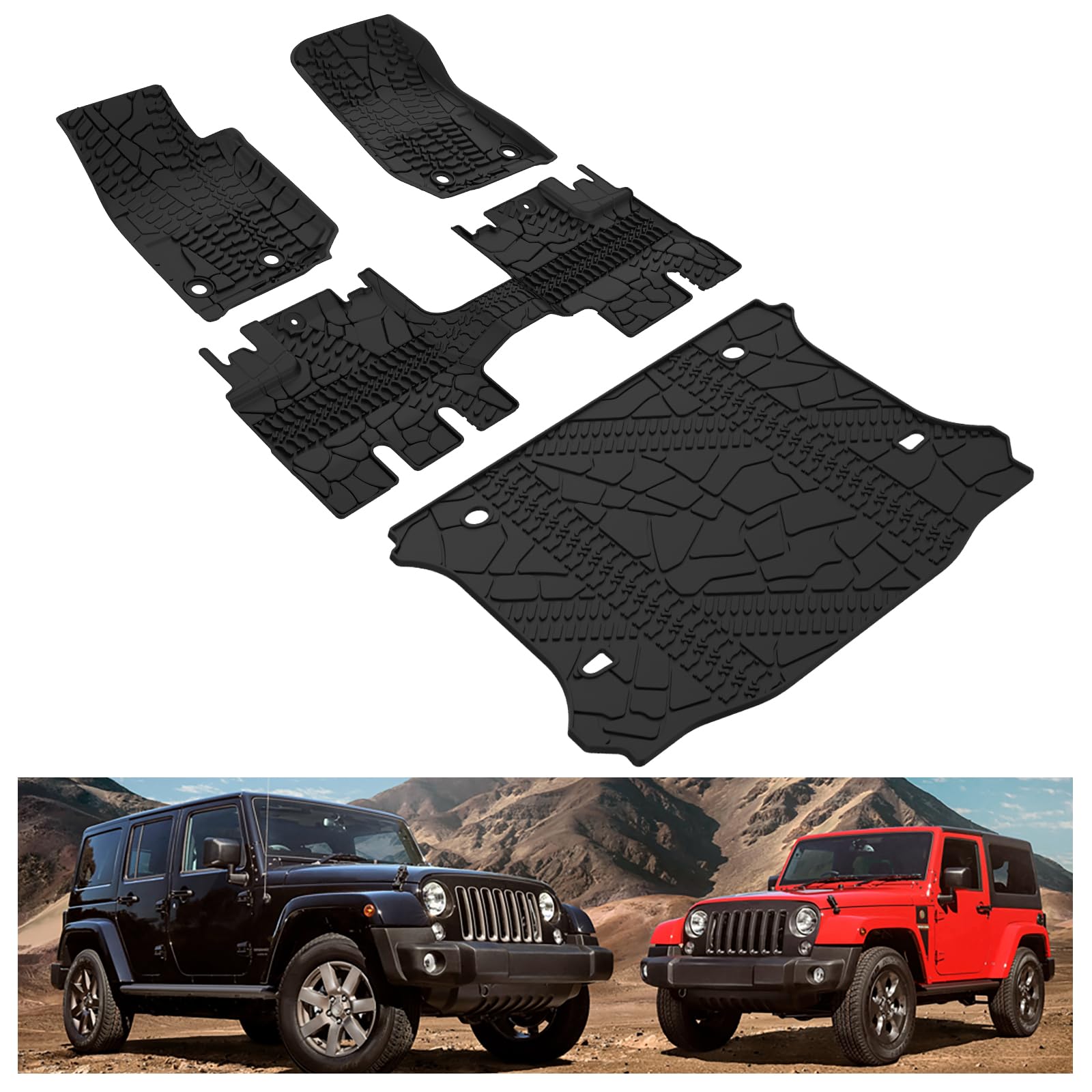 Kiwi Master Floor Mats & Cargo Liner For 2014-2018 Jeep Wrangler Jk 4 Door Oem Replacement 82213860 82213184 All Weather Mat Fro