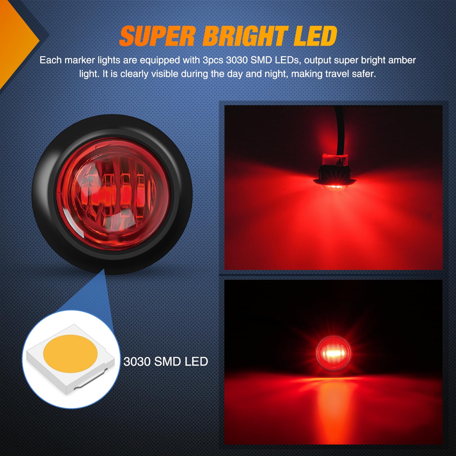 Nilight 3/4Inch Round Marker Light 10Pcs Red Led Clearance 2 Connectors Side Indicator Bullet Lights Ip68 Waterproof For Trailer