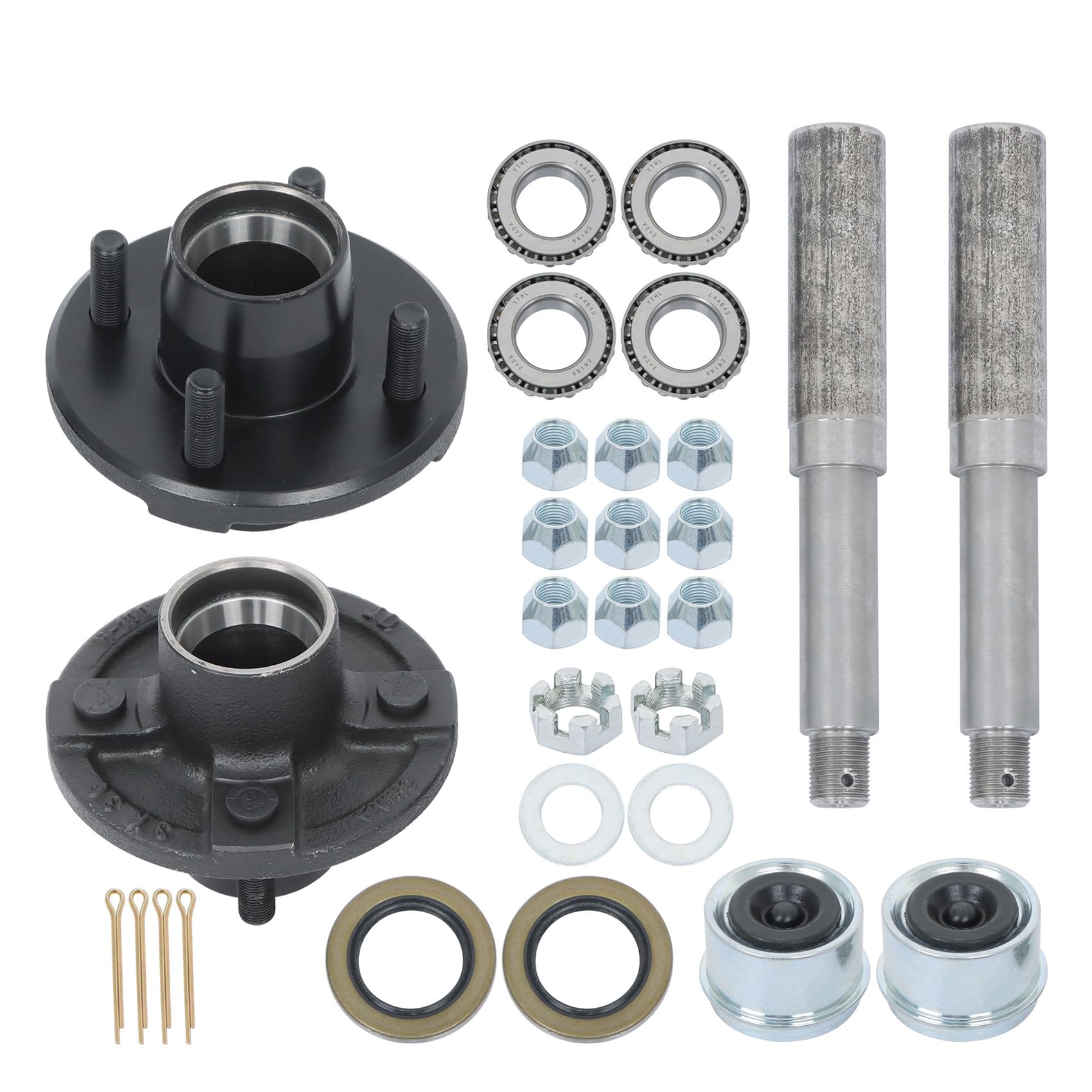 labwork 2 Sets 4 on 4Inch Trailer Hub Kit and 1Inch Round BT8 Spindle, with Trailer Bearing Kit