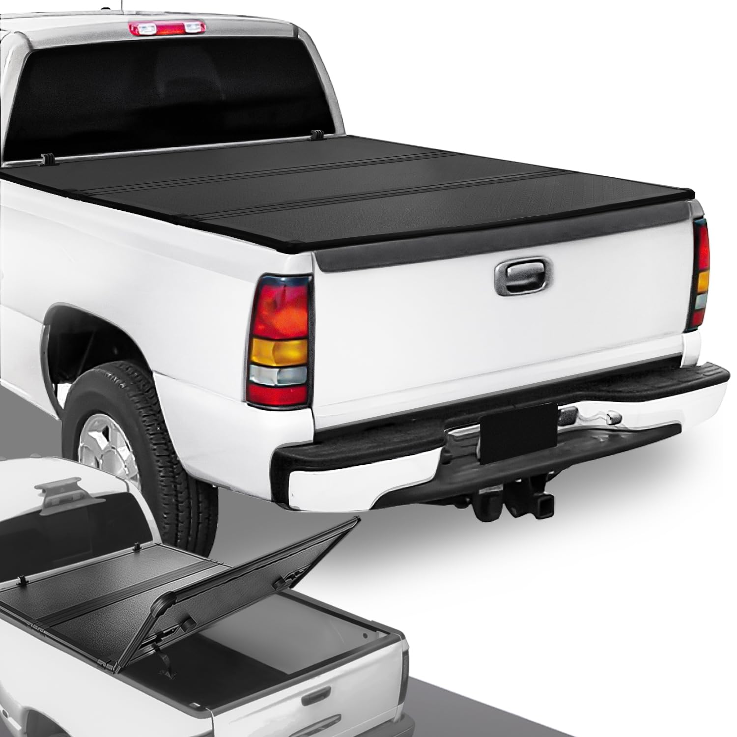Dna Motoring New Upgrade Truck Bed Top Hard Solid Tri-Fold Tonneau Cover Compatible With 07-13 Silverado Sierra 1500 / 07-14 Sil