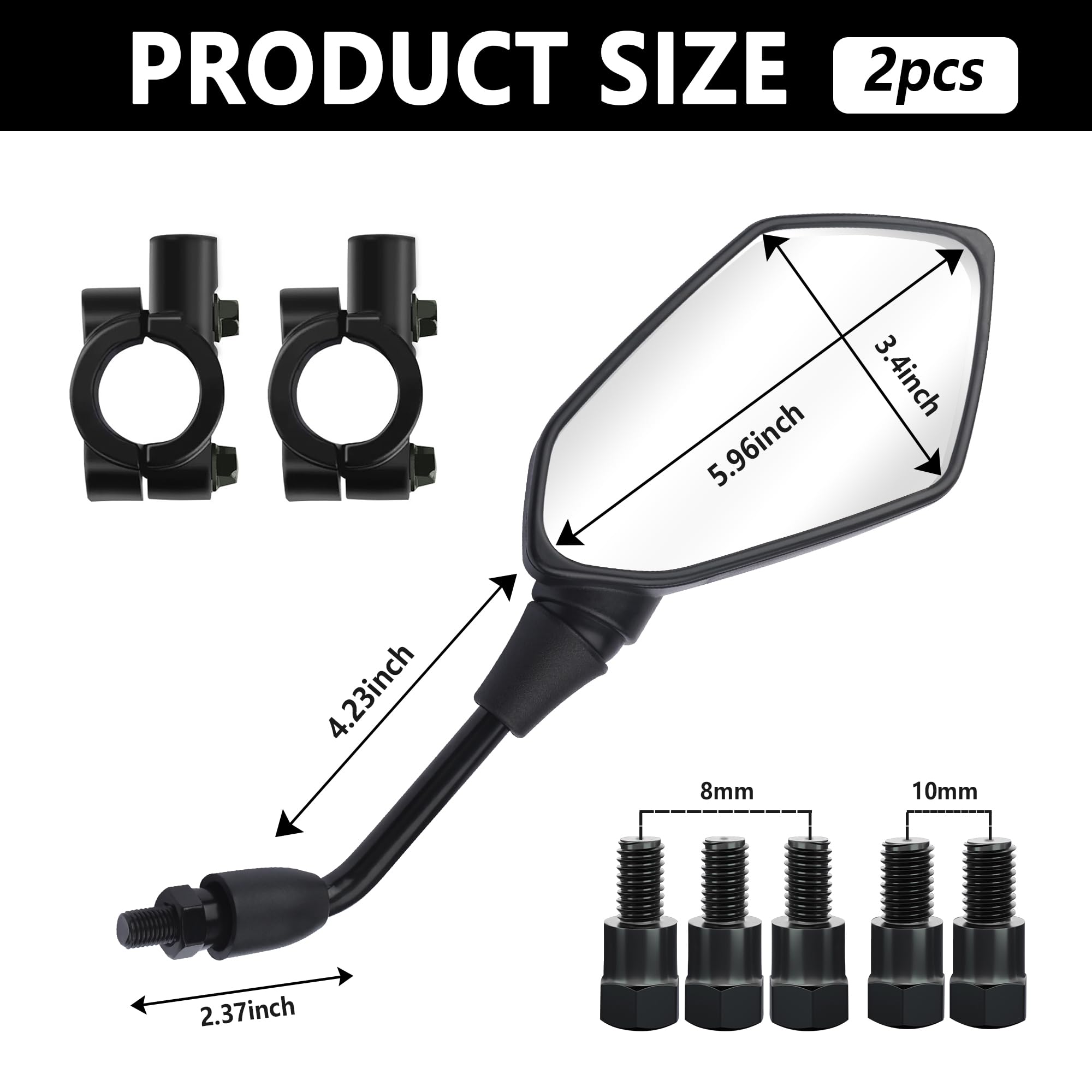 2PCS Motorcycle Mirrors with 8mm&10mm Bolt,HD Motorcycle Mirrors for Handlebars,360-degree Adjustable Motorcycle Wide Angle Rear