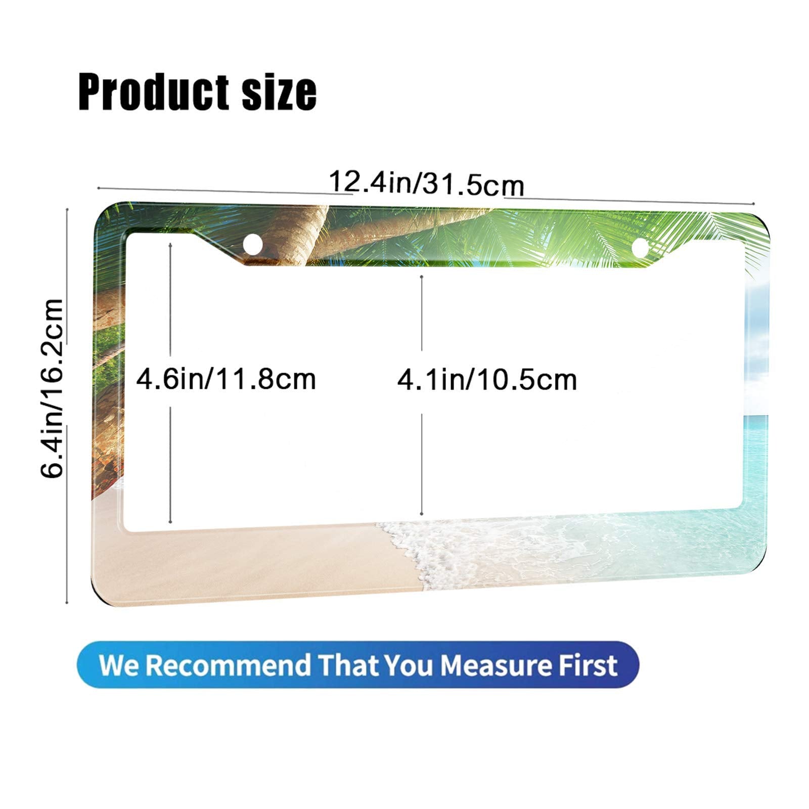 HOSNYE Tropical Beach Leaves License Plate Frame Landscape Summer Palm Tree Metal License Plate Cover Front Plates Frames Car Ta