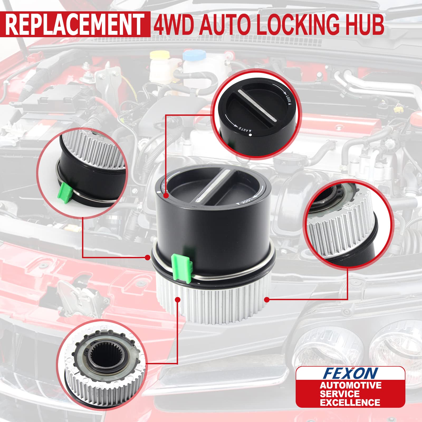 FEXON 4WD Auto Locking Hub Kits for 1999-2004 Ford F250 F350 F450 F550 & 2000-2005 Excursion, Plastic, Replacement Pair