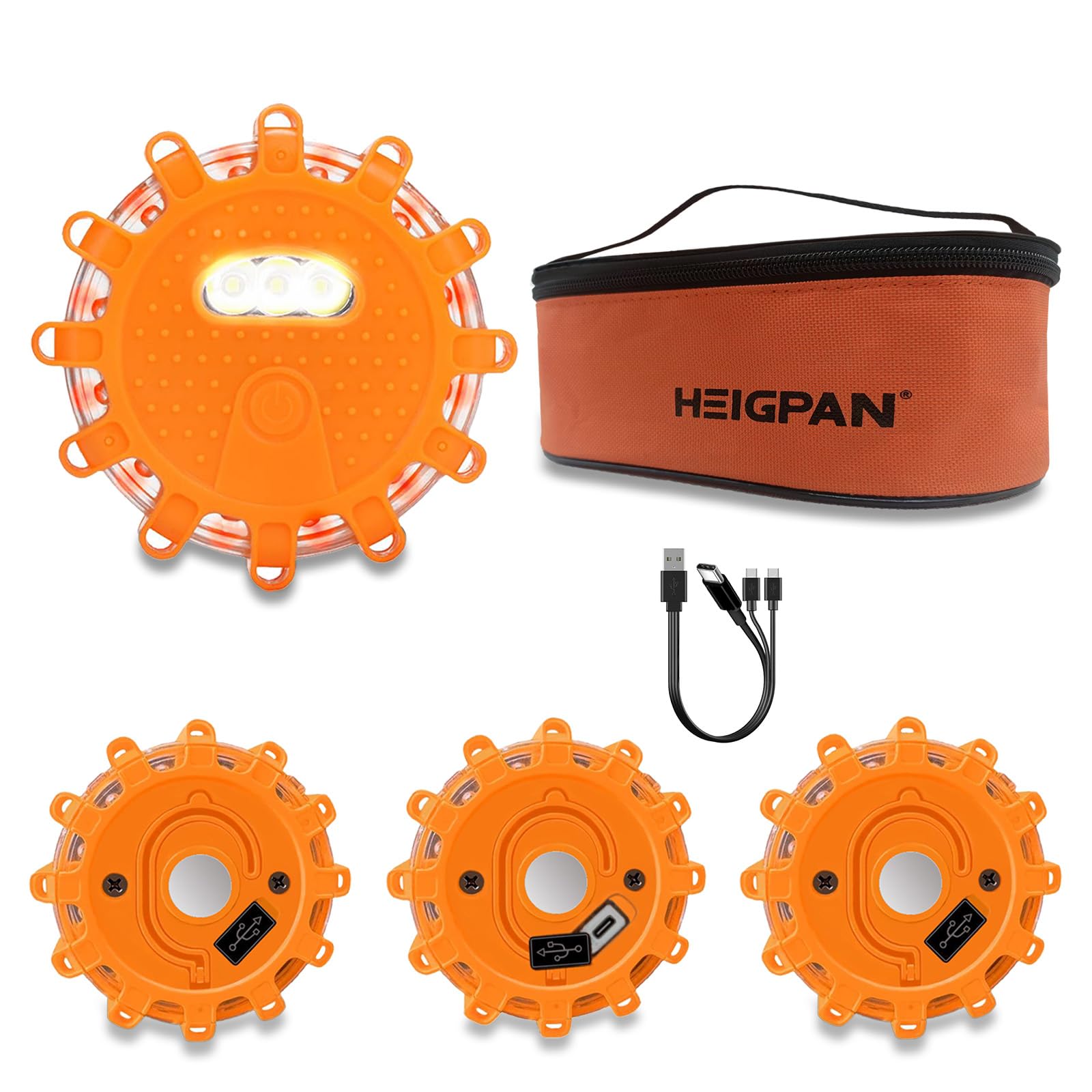 Heigpan Gp904B Led Road Flares With Usb-C Cable And Magnetic Base, Featuring 9 Flashing Modes For Emergency Roadside Safety And