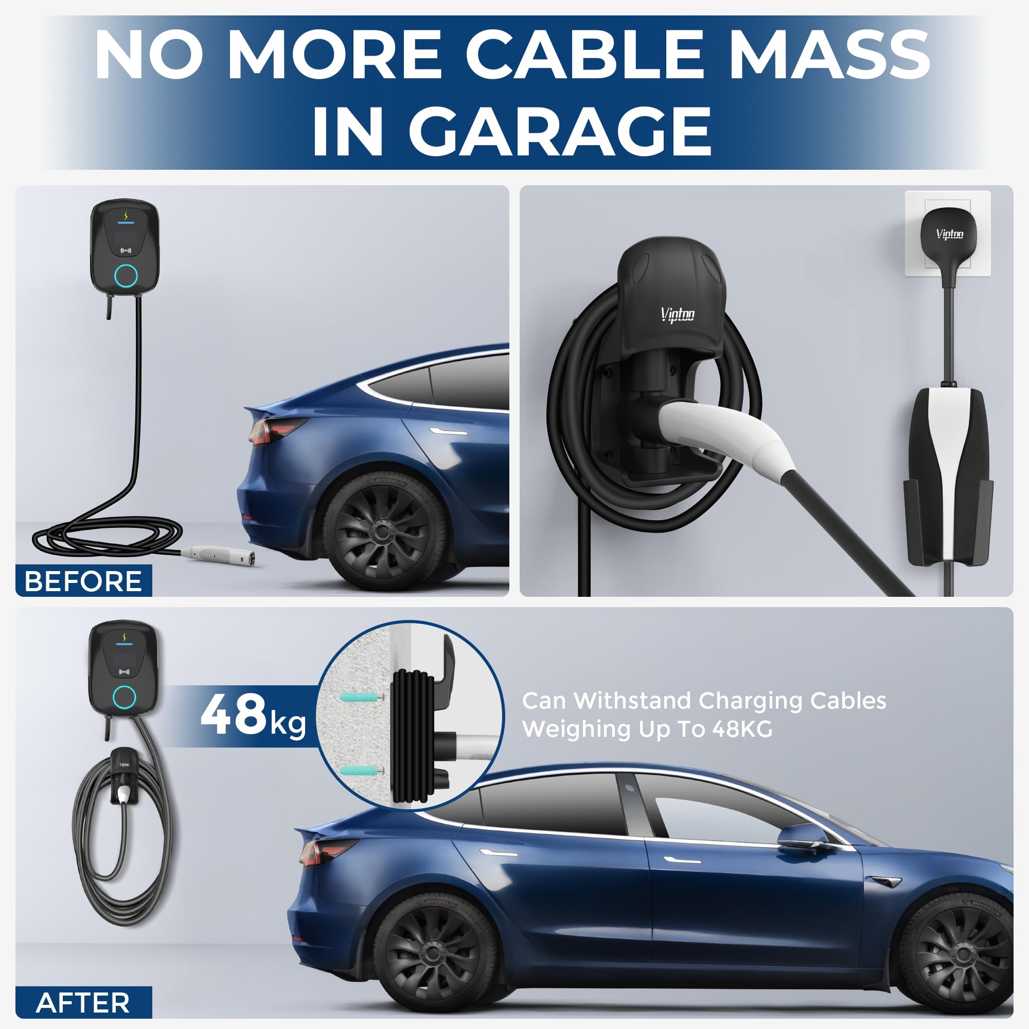 Viptoo Upgrade Tesla Charger Holder Wall Mount, Tesla Charging Cable Holder With 180 Rotation For Model 3/Y/S/X, Charging Cable