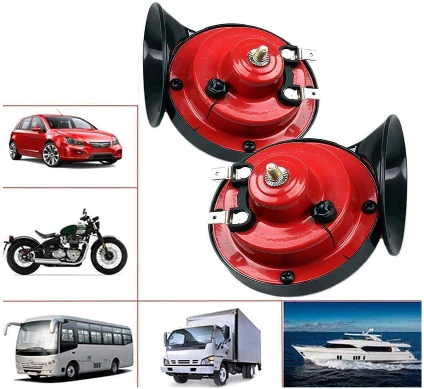 NUENUN 2 pcs 300 DB Super Loud Train Horn for Truck Train Boat Car Air Electric Snail Single Horn, 12v Waterproof Double Horn Ra
