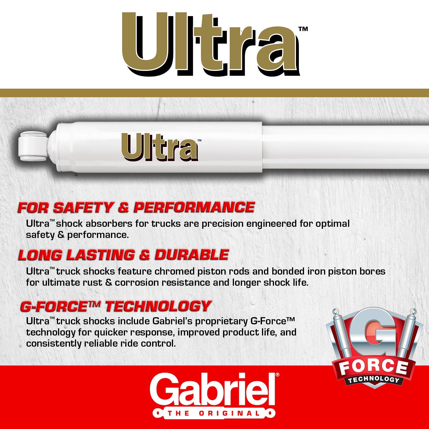 Gabriel G64146 Ultra Truck Rear Shock Absorbers For 15-18 Chevrolet City Express; 13-19 Nissan Nv200 (1 Pack)