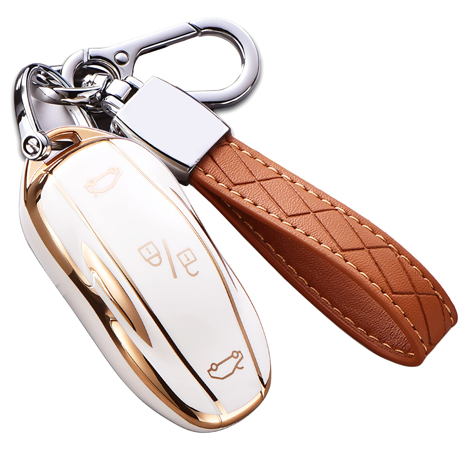 Cacacar For Tesla Model X Key Fob Cover With Keychain, Full Cover Protection Key Fob Case Premium Soft Tpu Smart Remote Key Hold