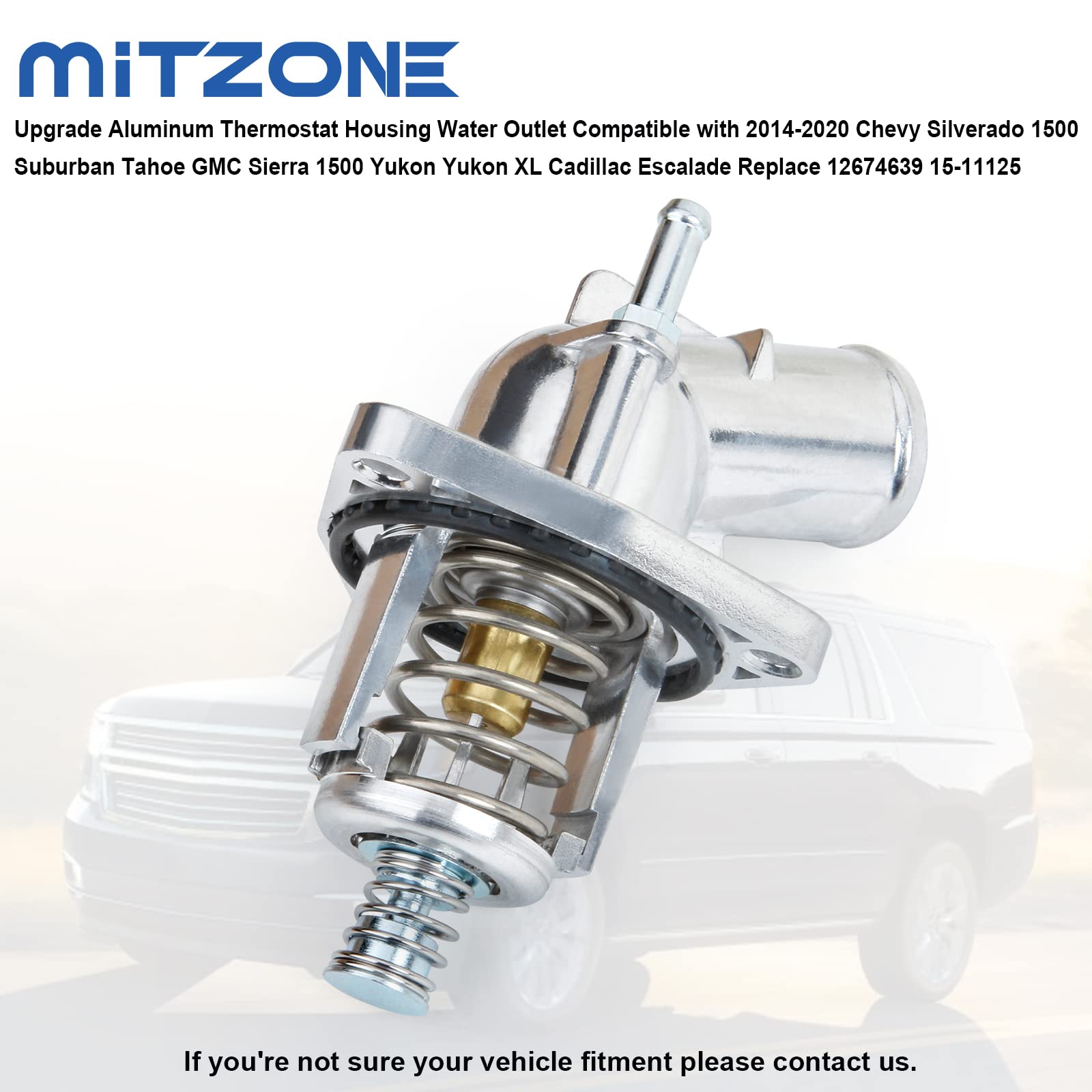 Mitzone Upgrade Aluminum Thermostat Housing Water Outlet Compatible With 2014-2020 Chevy Silverado 1500 Suburban Tahoe Gmc Sierr