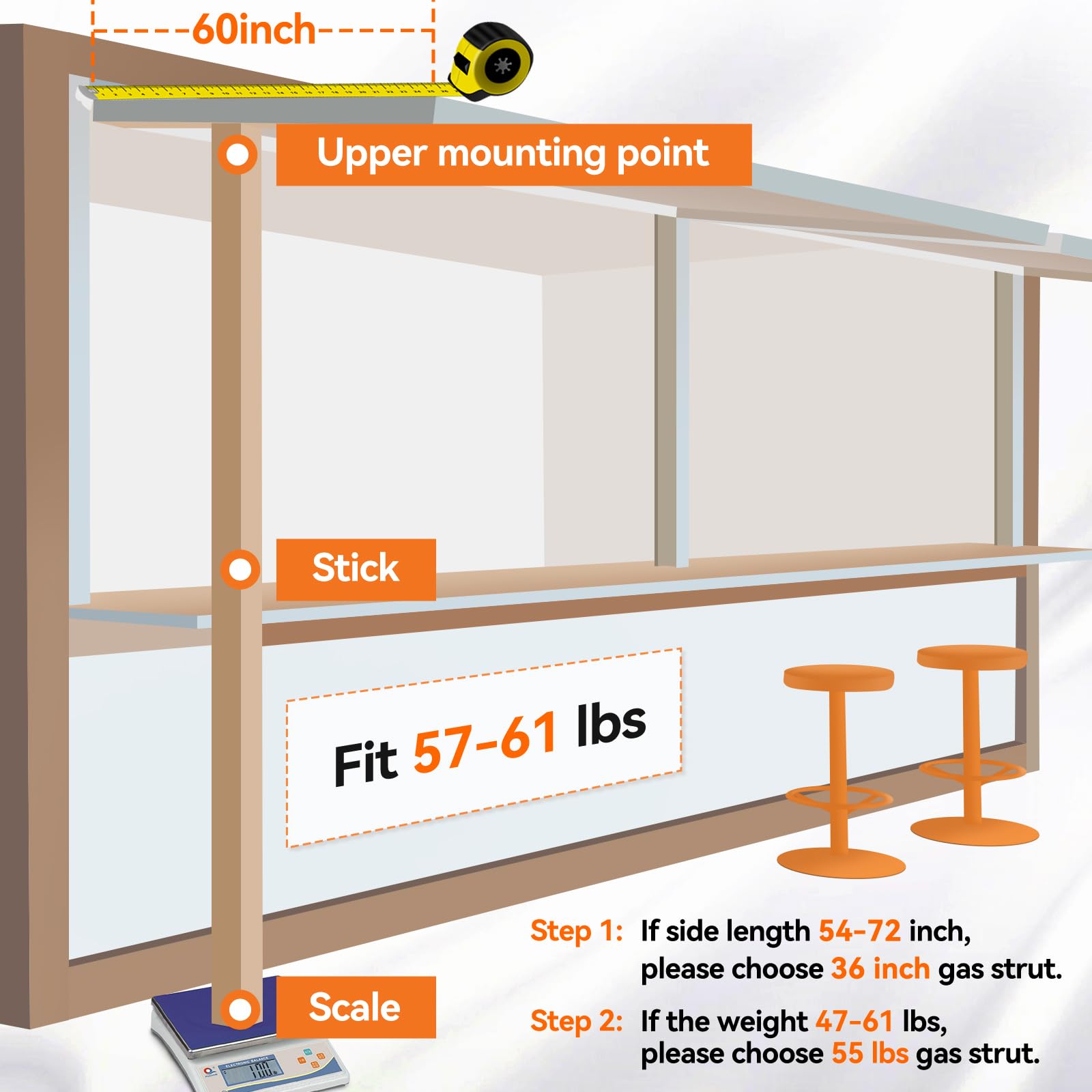 Pamagoo 36 Inch 55 Lbs 245 N Gas Struts,36'' Shocks With Mounting Brackets For Tv Cabinets Custom Window Hatch Door Cover Rv Bed