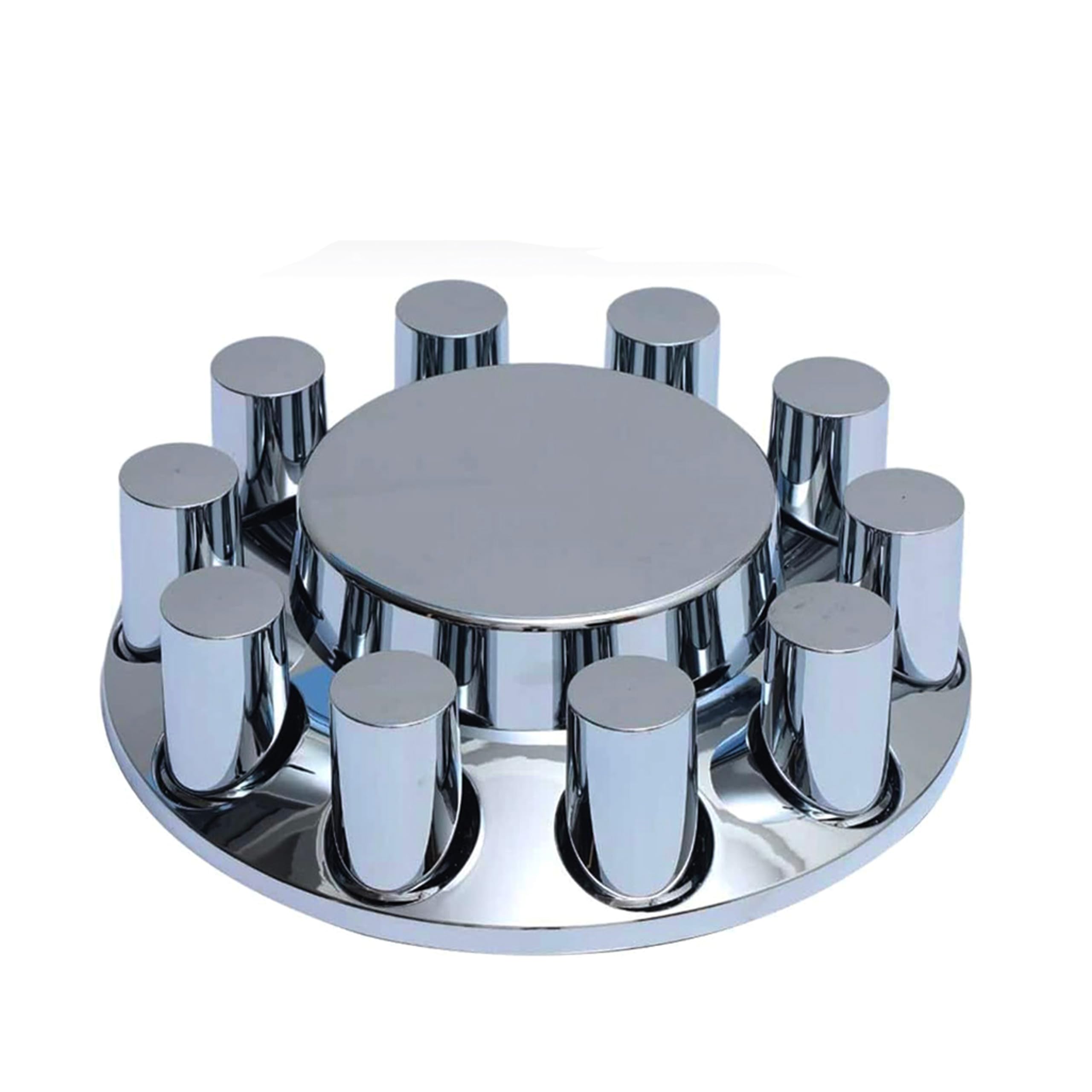Torque Chrome Front & Rear Axle Wheel Cover Set, 33mm Cylinder Lug Nut Covers, ABS Plastic, Model TR082-TWCS, Installation Tool Included
