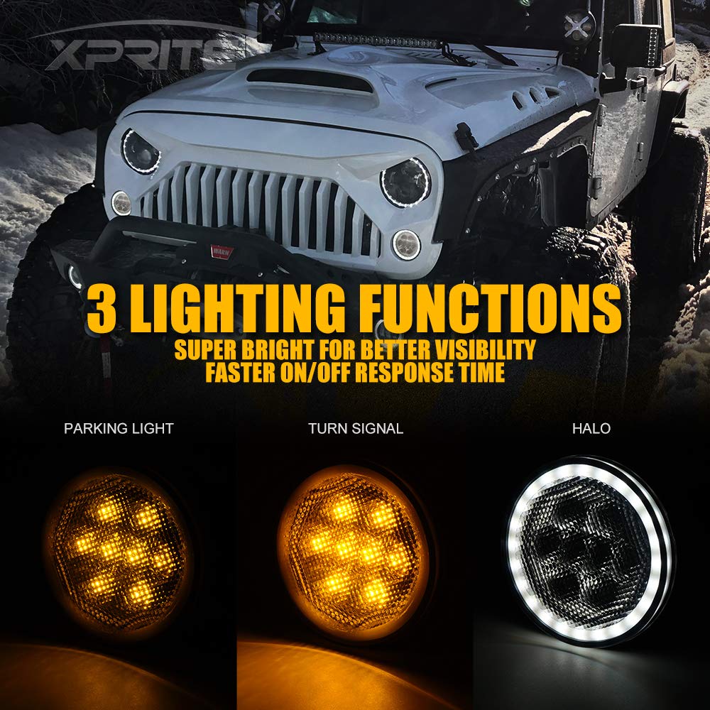 Xprite Led Turn Signal Lights W/White Drl Halo, Smoked Lens Fender Side Marker Lights Indicator Lamp Compatible With 2007-2018 J