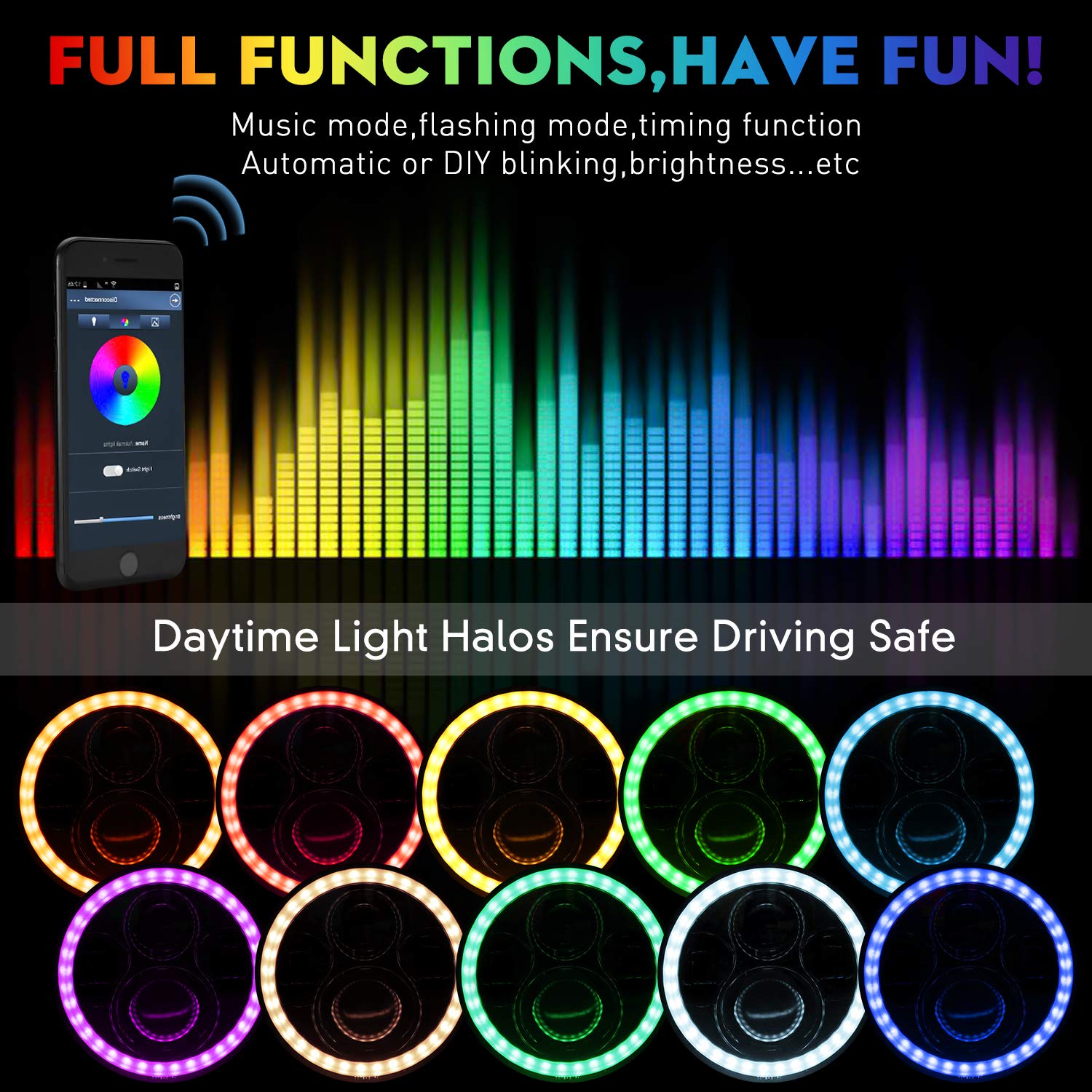 Beeyeo 7 Inch Round Led Headlight Rgb Halo Angel Eyes Dot Approved Halo Headlights For Wrangler Jk Tj Lj Cj Sahara Sport Rubicon