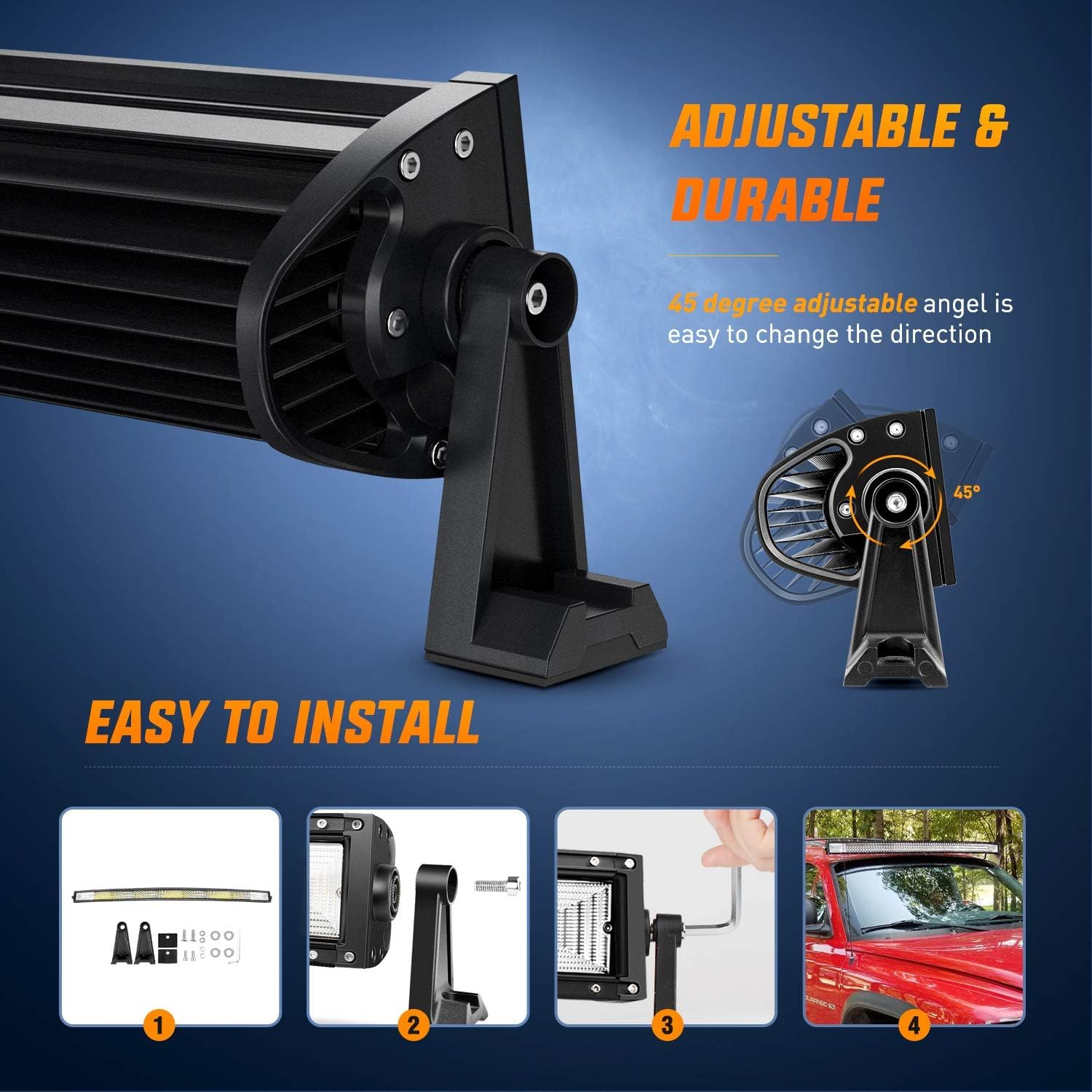 Nilight ZH408 52Inch Curved LED Light Bar 783W Flood Spot Combo with Wiring Harness - White
