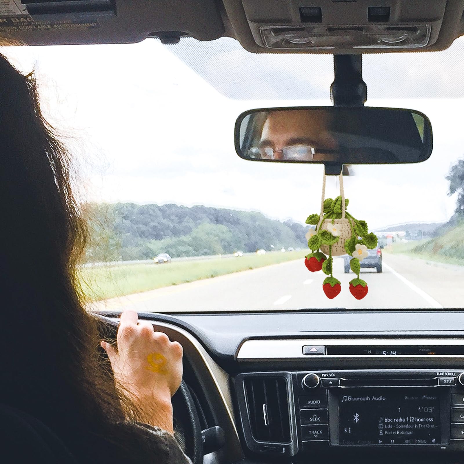 Sgibyn Crochet Hanging Plant For Car,Car Decorations Interior,Plant Strawberry Aesthetic Car Accessories For Women Interior Cute