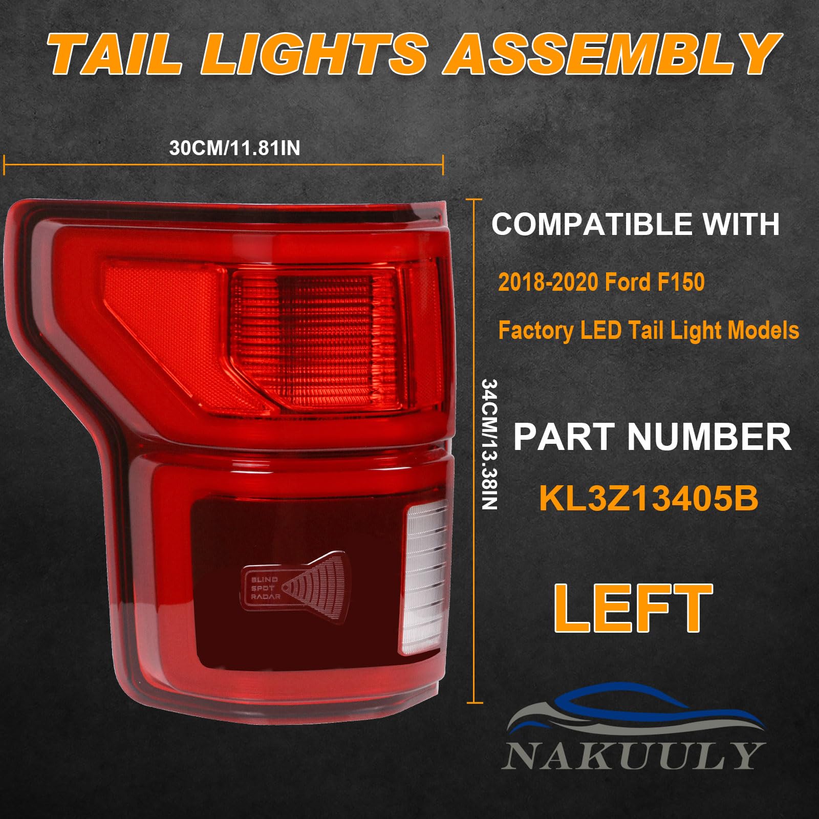 Nakuuly LED Tail Light for Ford F150 2018-2020, Left Driver Side, Red, Model KL3Z13405B, ABS Material, Signal Assembly