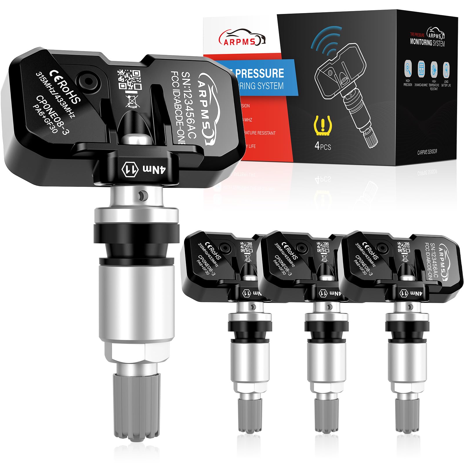 TPMS Sensor, 315 Mhz 4-Pack Tire Pressure Monitoring Sensor Compatible for Toyota Lexus Scion Pontiac Replace# 4260733021, 42607