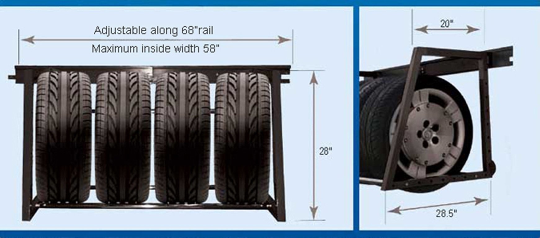 Hyloft 01000 Heavy Duty Adjustable Garage Wall Multi-Tire Rack Storage, Black