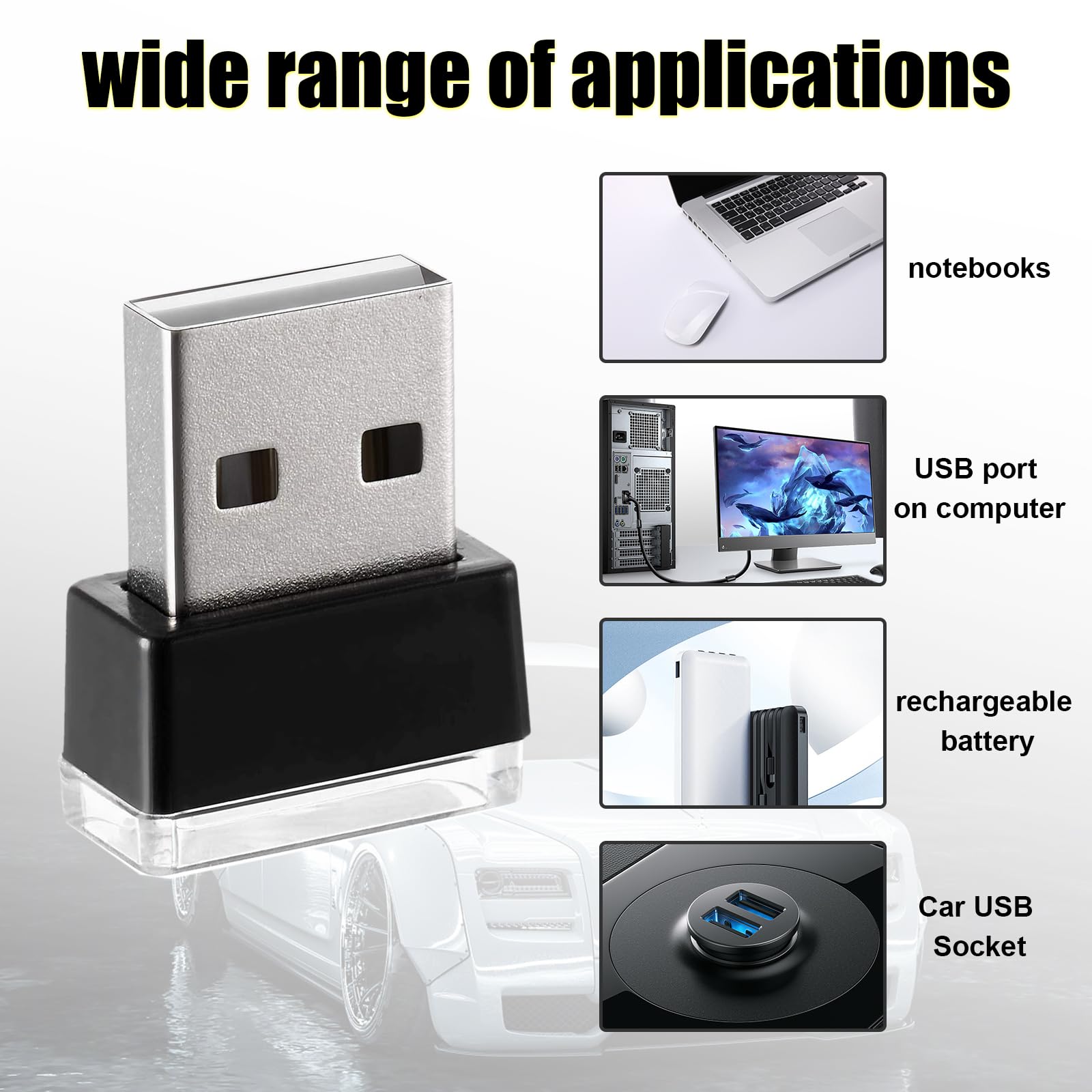 Ziciner 7 Pcs Usb Led Car Interior Atmosphere Lamp, Portable Mini Led Night Light, Plug-In Usb Interface Trunk Ambient Lighting