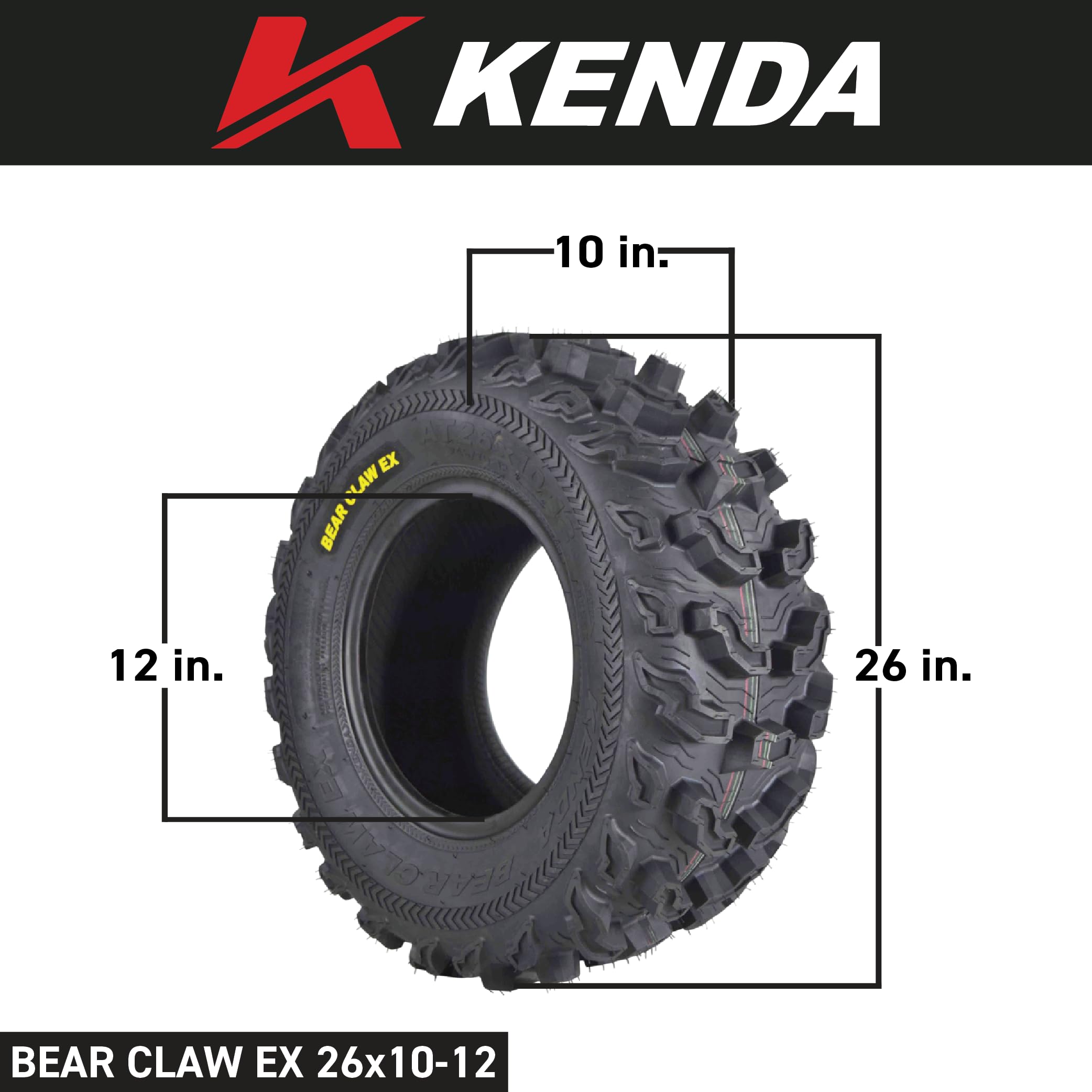 Kenda Bearclaw EX ATV/UTV Tires - 6-Ply, 26x10-12 & 26x12-12, Rubber, 4-Pack