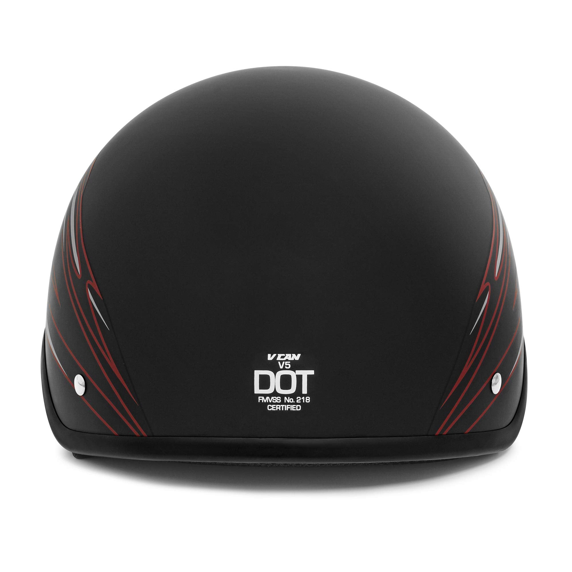 Vcan Cruiser Solid Flat Black Half Face Motorcycle Helmet (Red Blade, Medium)