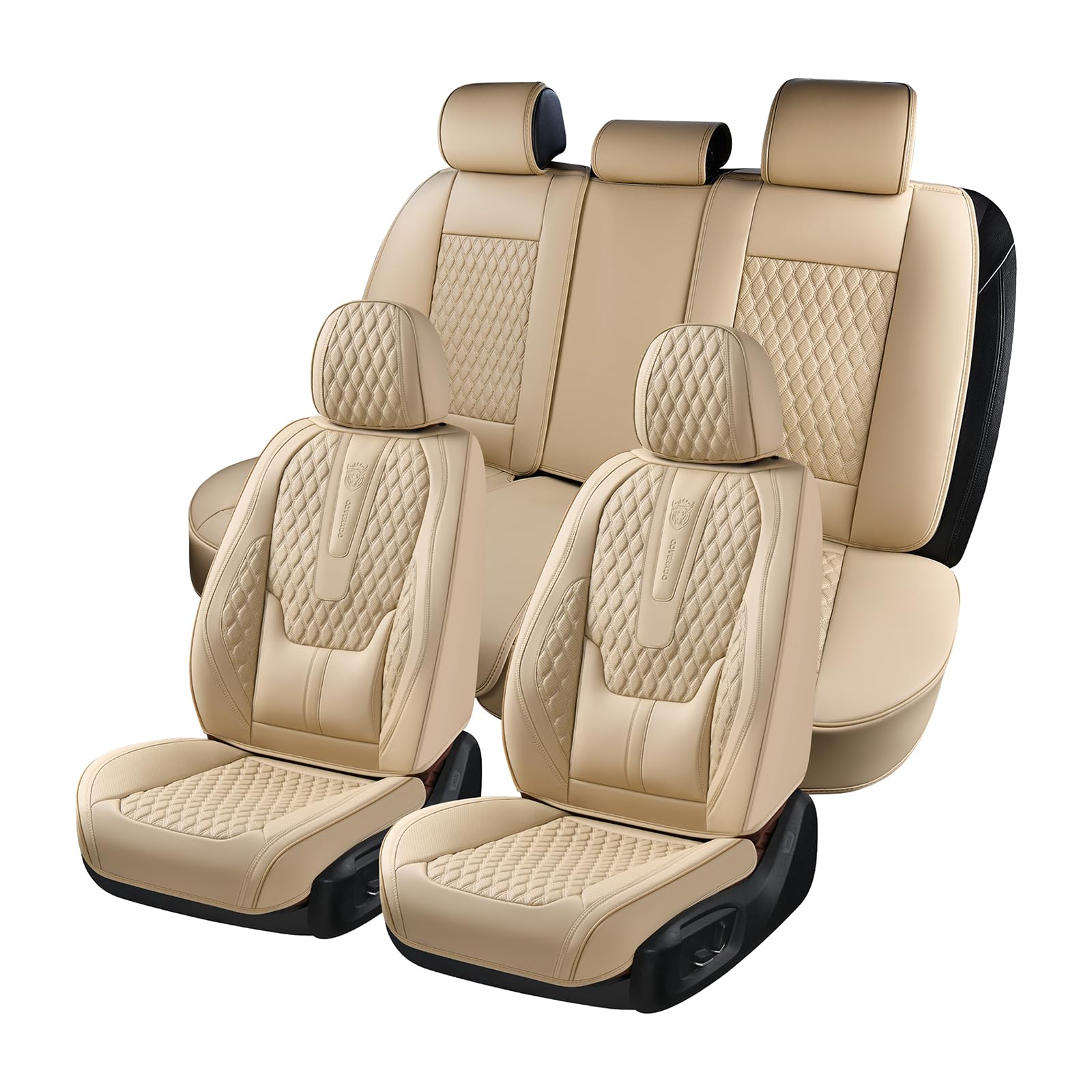 Coverado Car Seat Covers Full Set, Nappa Leather Seat Covers for Car, Waterproof Car Seat Protector with Lumbar Support, Automot