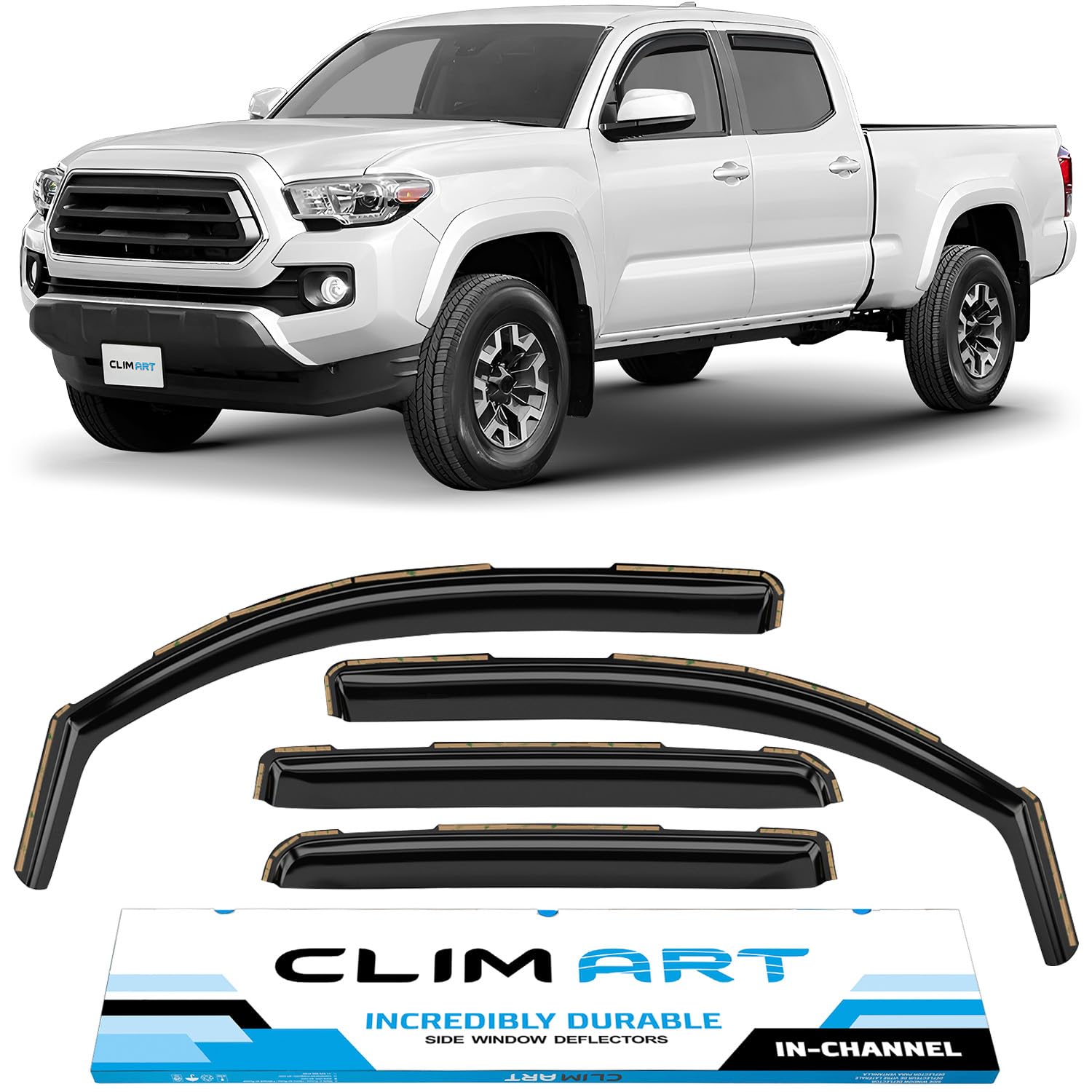 Clim Art In-Channel Incredibly Durable Rain Guards For Toyota Tacoma 2016-2023 Double Cab, Truck Accessories, Vent Window Visors