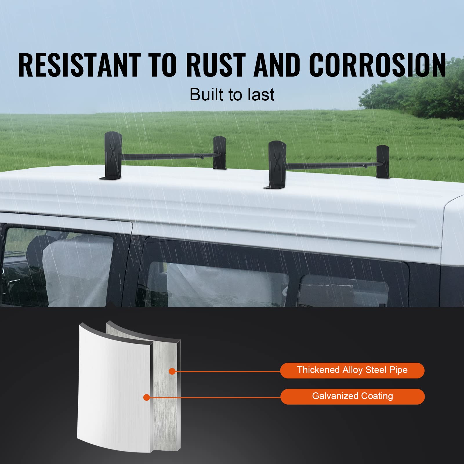 Vevor Van Ladder Racks, 47.2'-78.7' Adjustable Van Roof Racks, 500 Lbs Capacity Alloy Steel Ladder Racks For Van, Rain Gutter Racks Compatible With Full-Size Vans, 2 Pcs