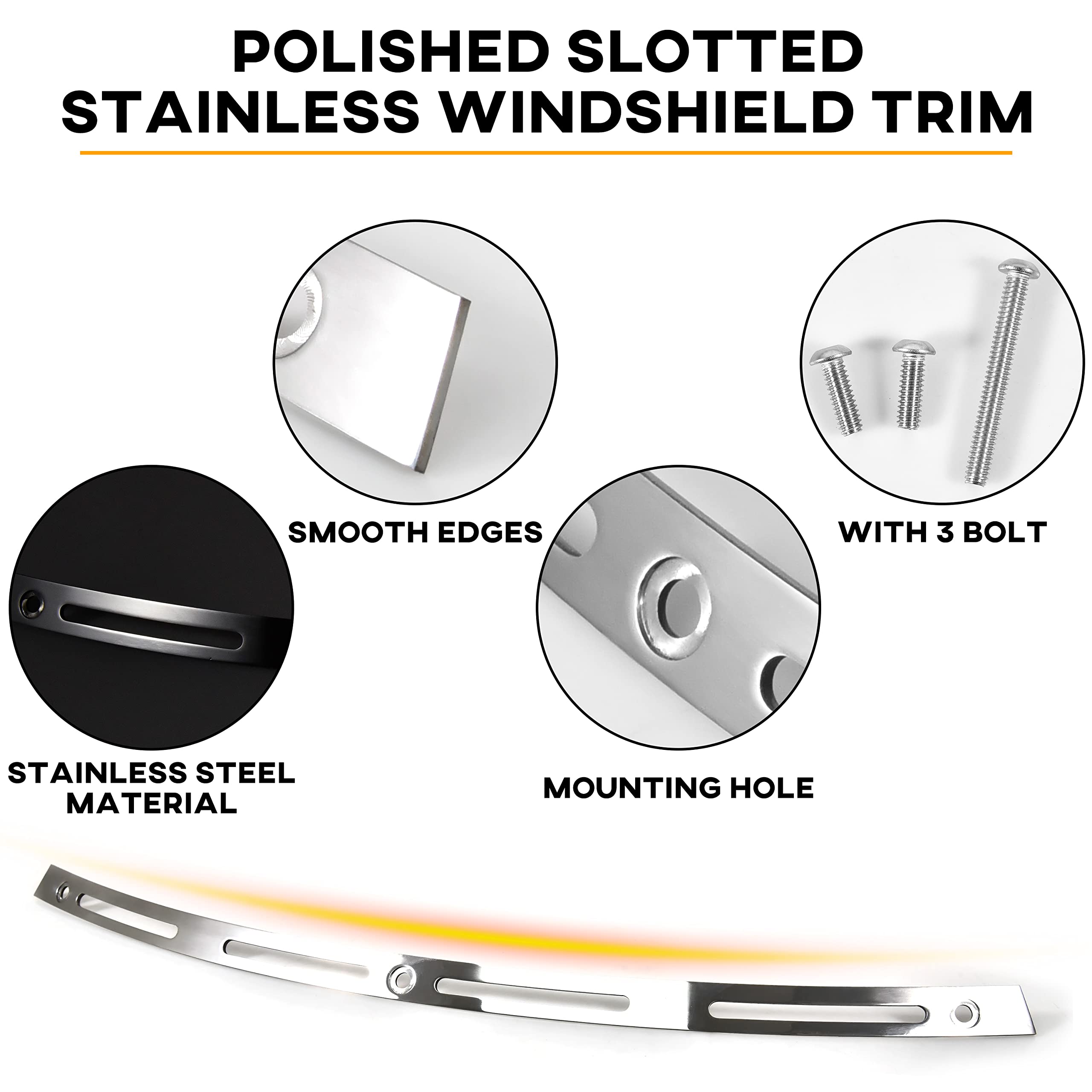 VEISUTOR Windshield Trim for Harley Street Glide 96-13, Polished Stainless Slotted Windshield Windscreen Trim for Harley Tri Gli