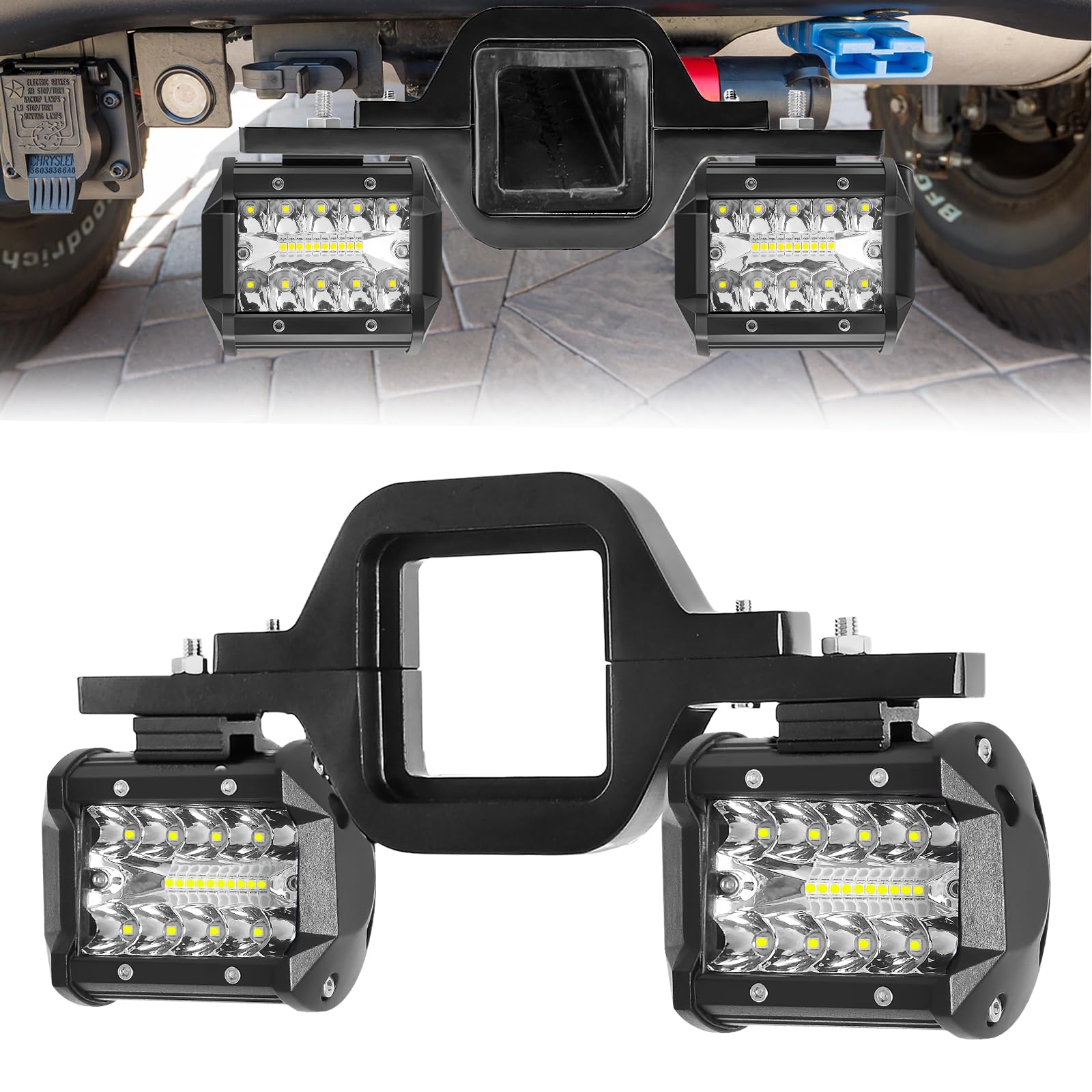 Hitch Led Light, Ebestauto 4 Inch Tow With 2 Inch Towing Hitch Mount Brackets Bar For Truck Trailer Suv Pickup Fit Dual Led Off-