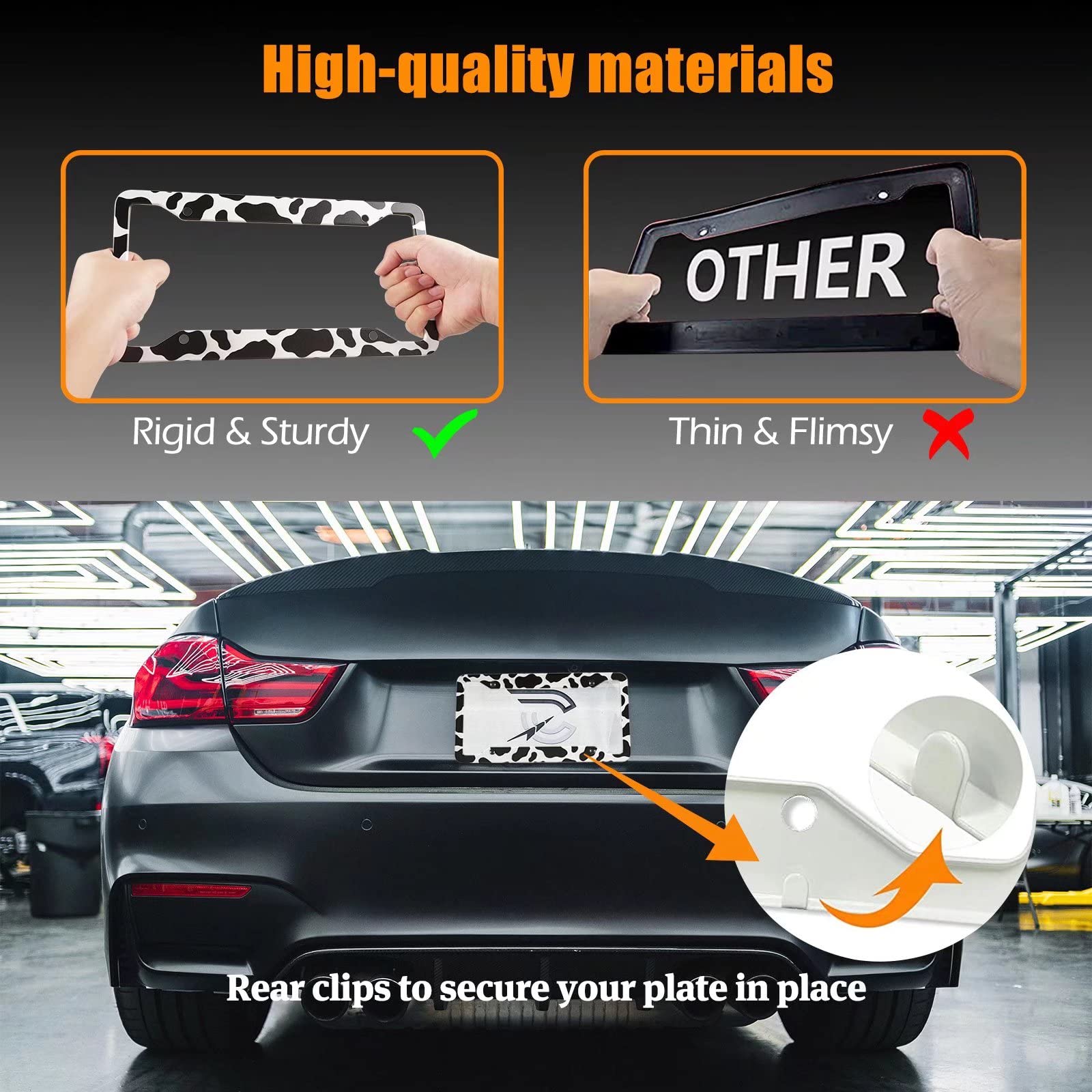 Cow Print License Plate Frame Holders Covers Cute Animal White Black Spot Cow Tags Frames Covers Holder Stainless Aluminum Metal