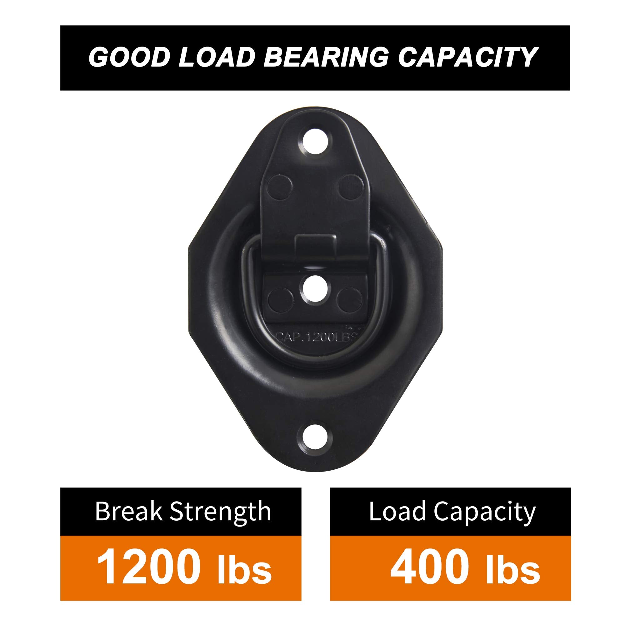 Lonffery 6 Pack Heavy Duty D-Ring Tie Down Anchors, 1200 lb Capacity, Alloy Steel, Black