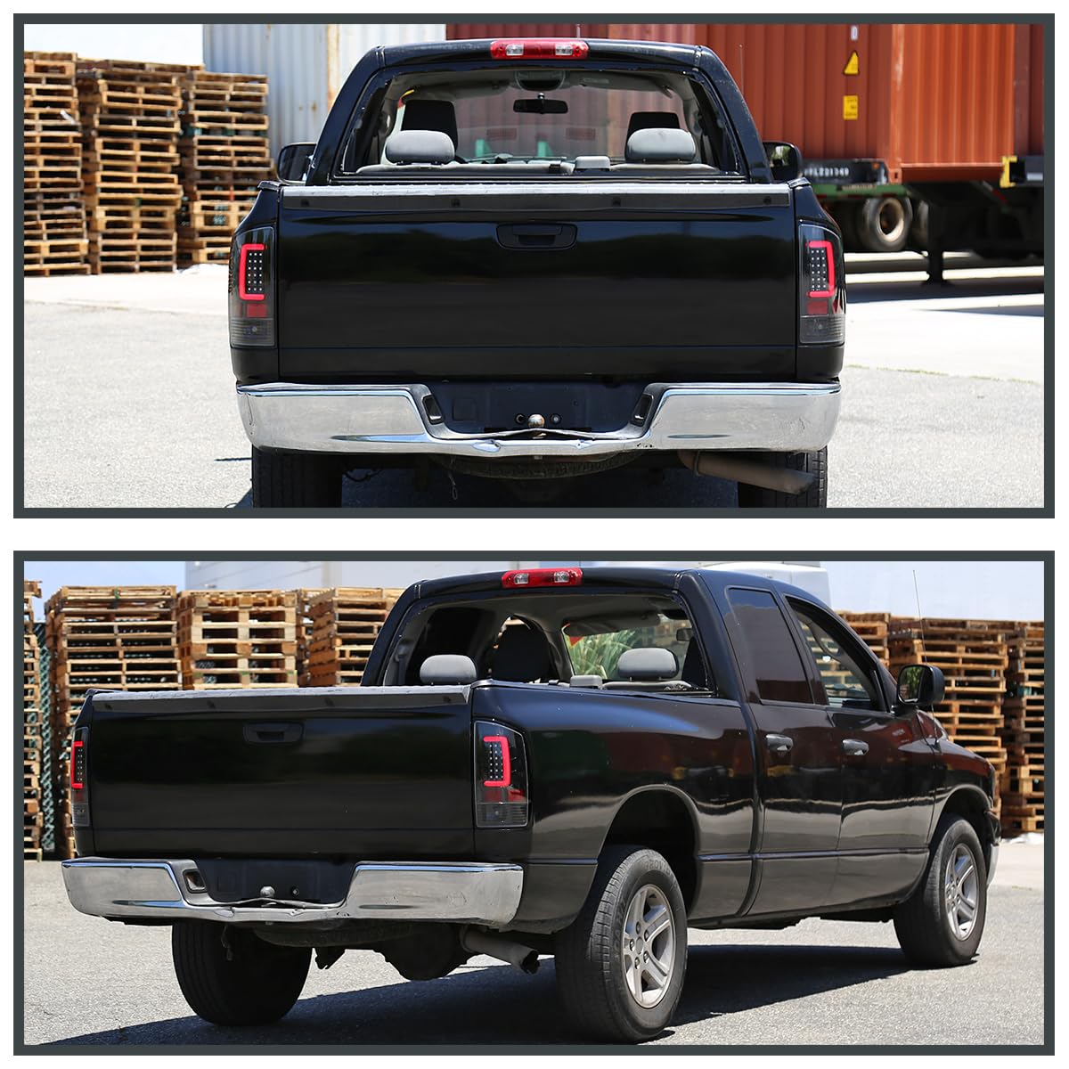 Spec-D Tuning Led Light Bar Jet Black Housing Clear Lens Tail Lights Compatible With 2007-2008 Dodge Ram 1500, 2007-2009 Dodge R