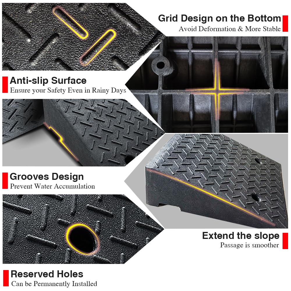 Rokenpoy 2 Pack Driveway Curb For Ramps, Portable Heavy Duty Rubber Shed, Suitable For Cars, Bicycles, Motorcycles, Wheelchairs,