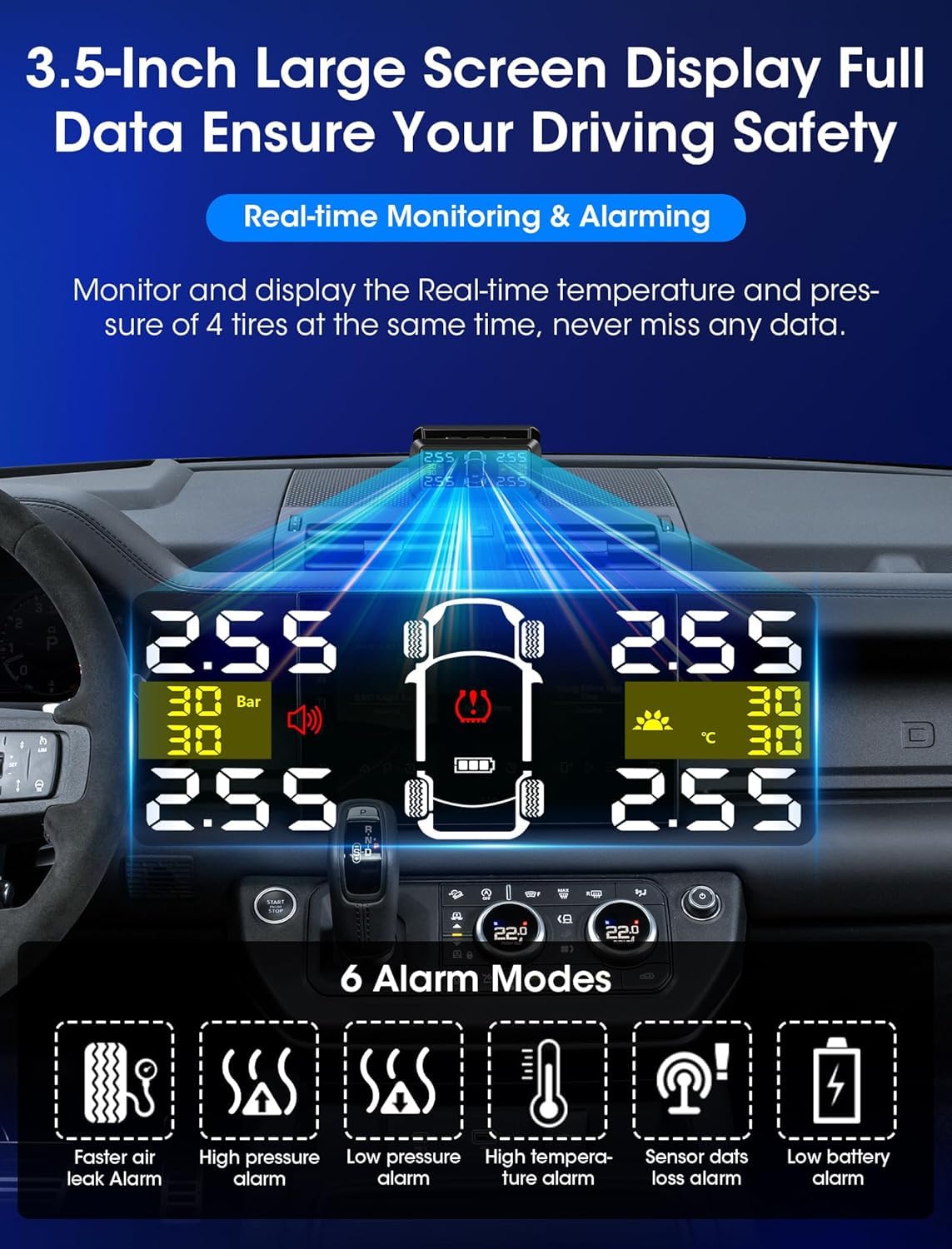 Tire Pressure Monitoring System ?2/4 Wheel Switch? Tpms Sensors Set of 4 w Detached Bracket 3.5 Large Wireless Solar Tire Pres