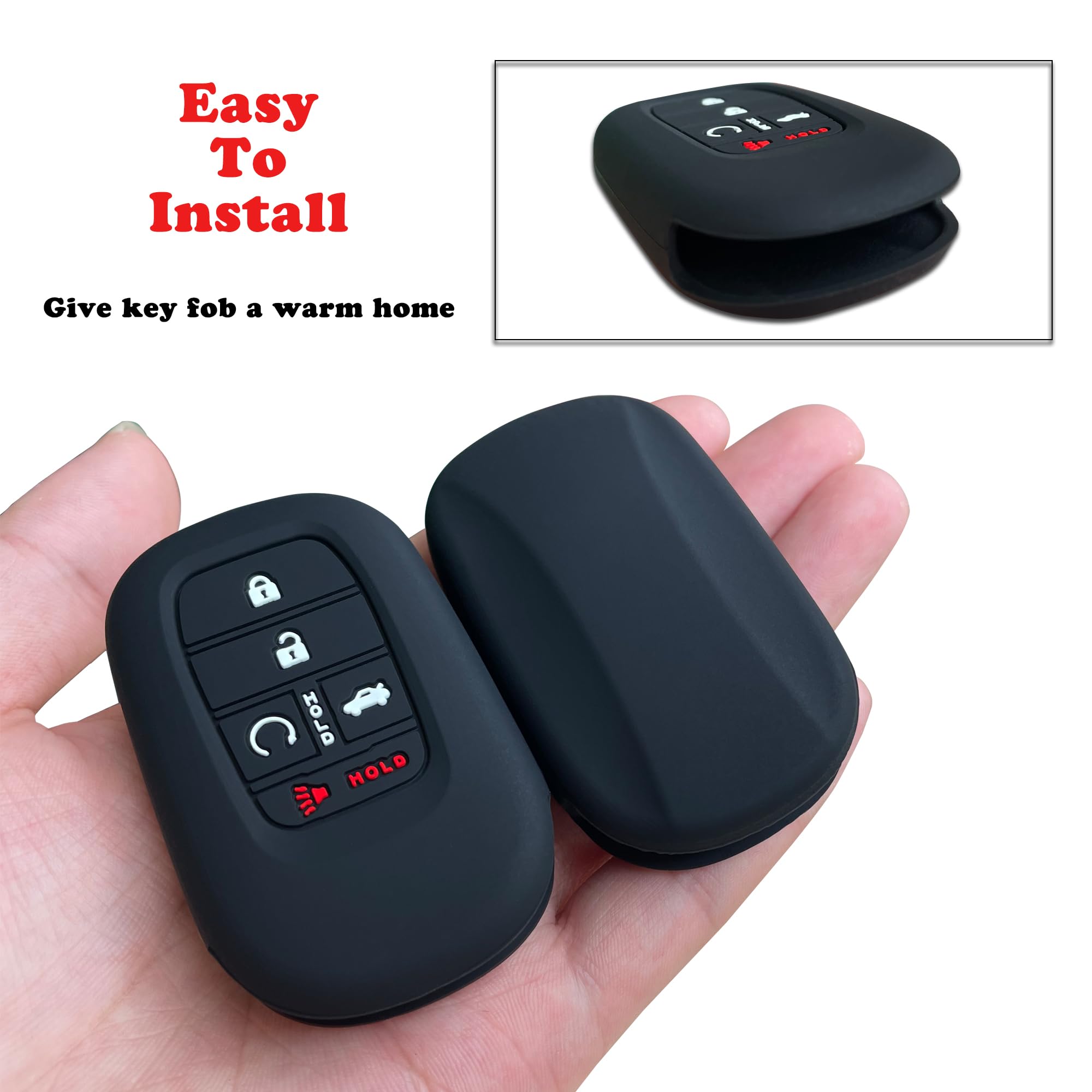 Tandrive Key Fob Cover For (5 Buttons) Honda 2022 2023 2024 2025 Civic Accord Hr-V Pilot Cr-V, Silicone, 2-Pack, Black