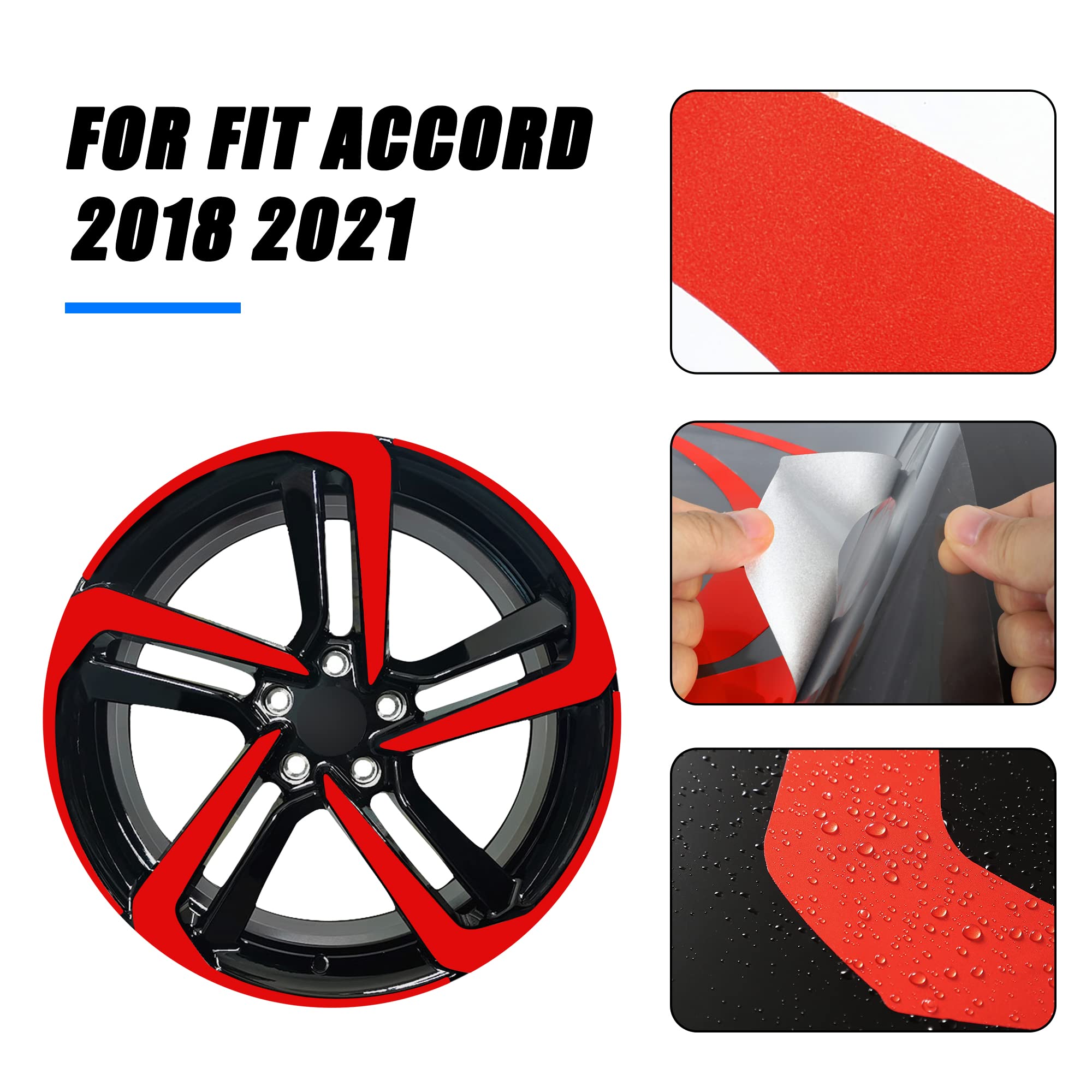 TOMALL Reflective Vinyl Wheel Rim Stripe Decal for Honda Accord 2018-2021, Waterproof, Red, Safety Warning Overlay