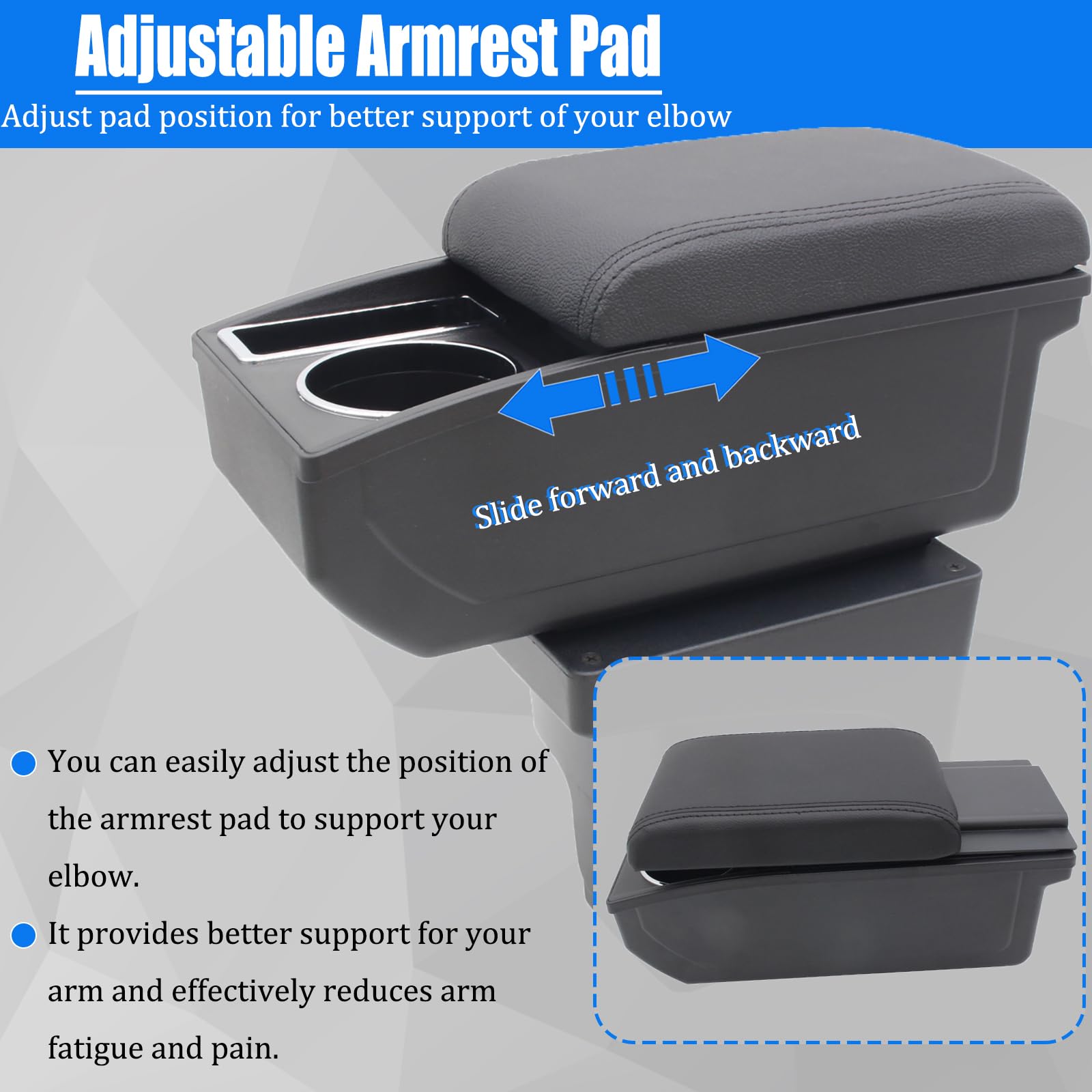 YJYWZH Car Armrest Box for Ford Focus MK3 2012-2018, Double-Layer Leather Storage, Black Thread, with Cup Holder