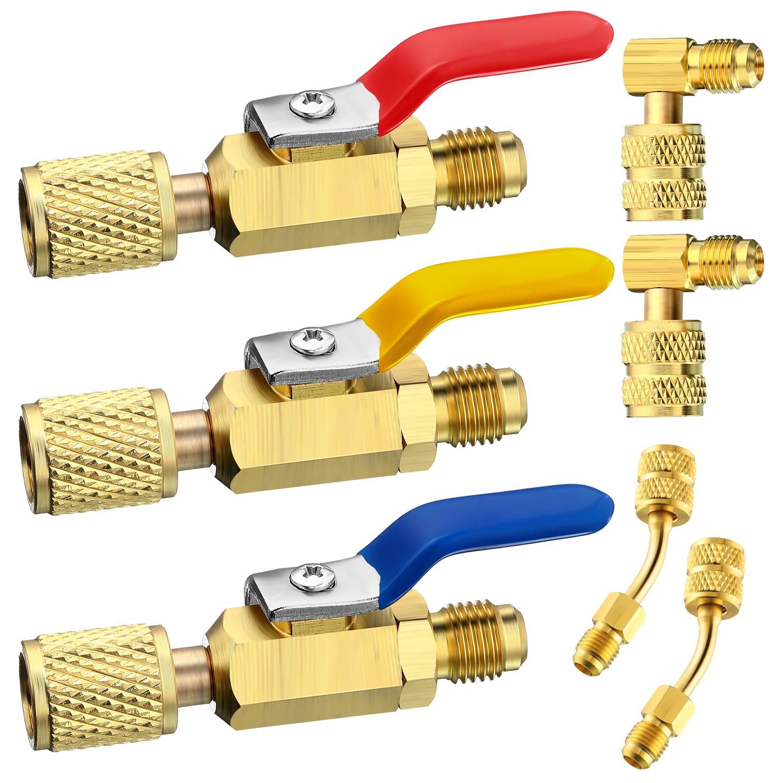 Mudder 7 Pcs Air Conditioning Refrigerant Compact Ball Valve 1/4 Inch for R410A R134A R12 R22 HVAC Adapter 5/16Inch Female to 1/