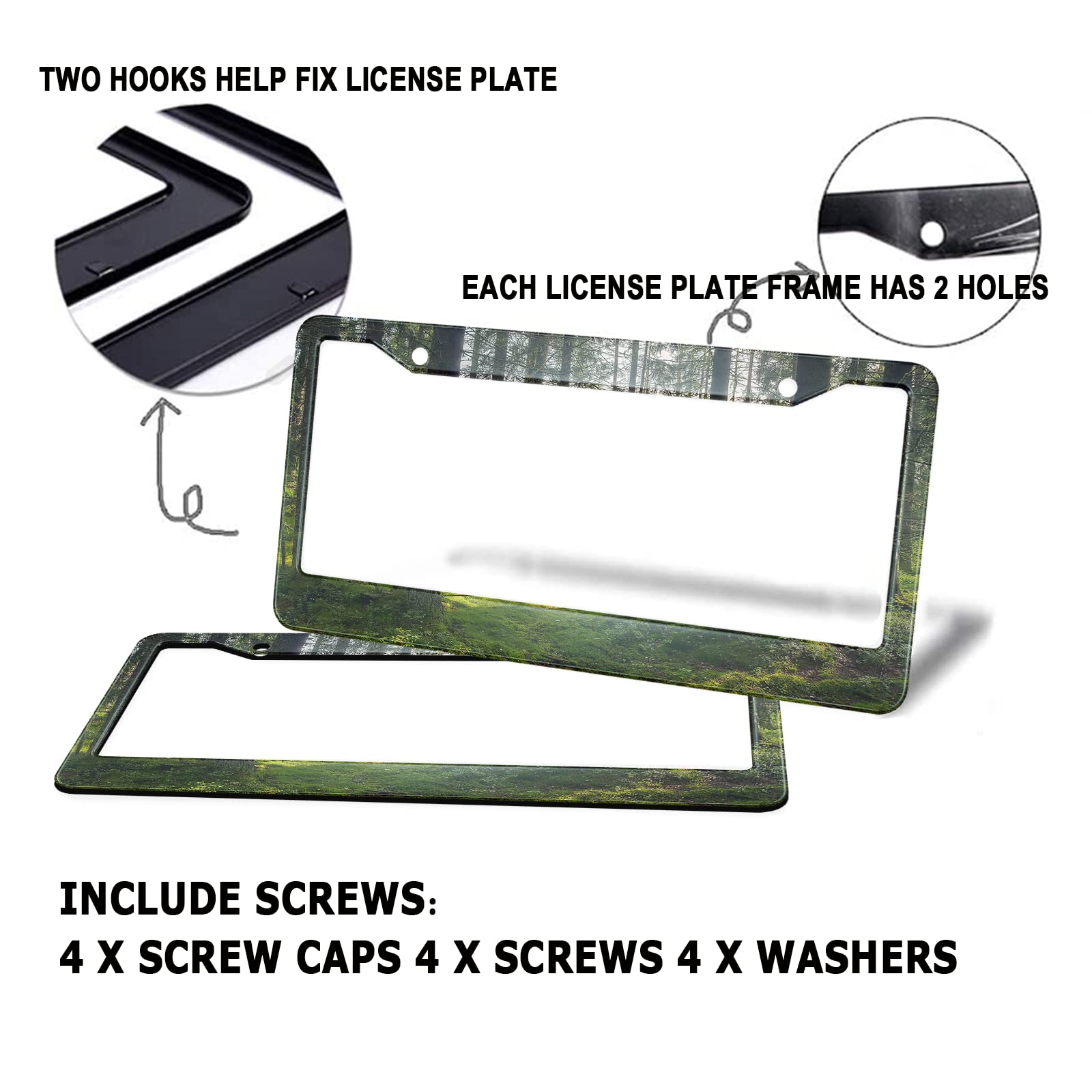 HOSNYE Dark Forest License Plate Frame Black 2 Pcs Karelia Forest Trees Metal Cute Licenses Plates Frames Licenses Plate Covers