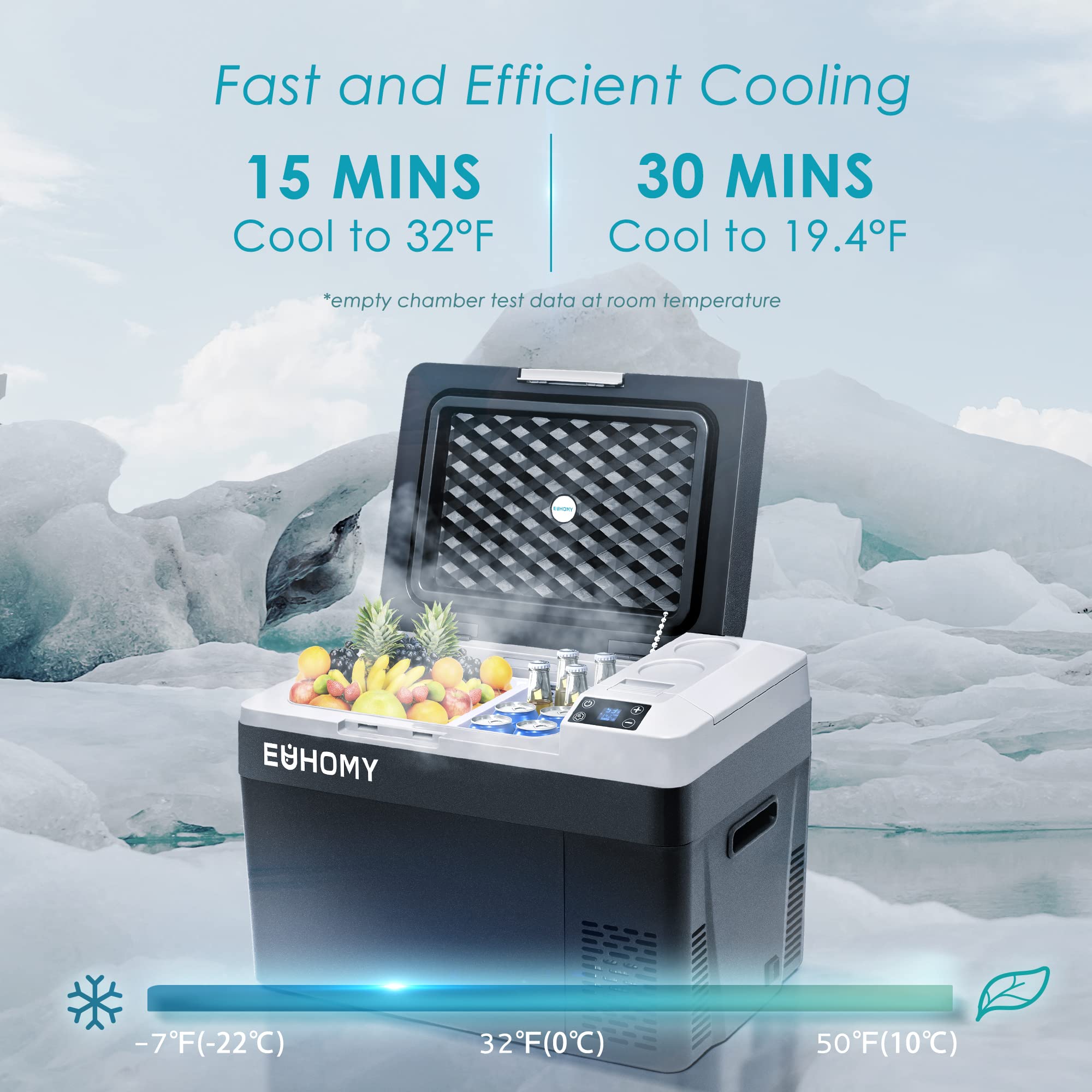 EUHOMY 12V Portable Refrigerator, 32QT Car Fridge, APP Control, Black, J30 Model, Ideal for Camping and Travel