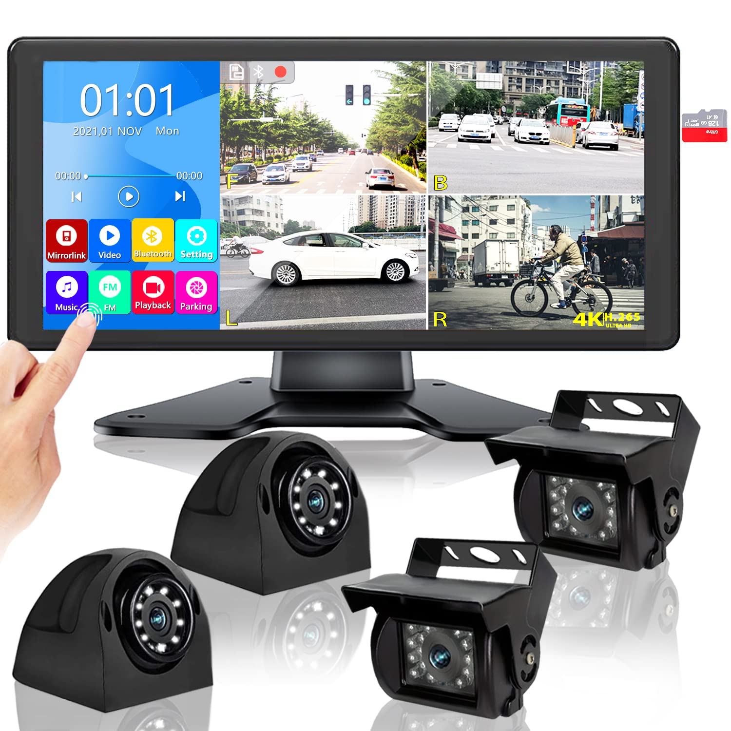 Rv Backup Camera System With 10.36 4K Monitor For Rv Truck Bus Trailer With 4 Rear/Side View 1080P Hd Cameras 4 Splits Touch Scr