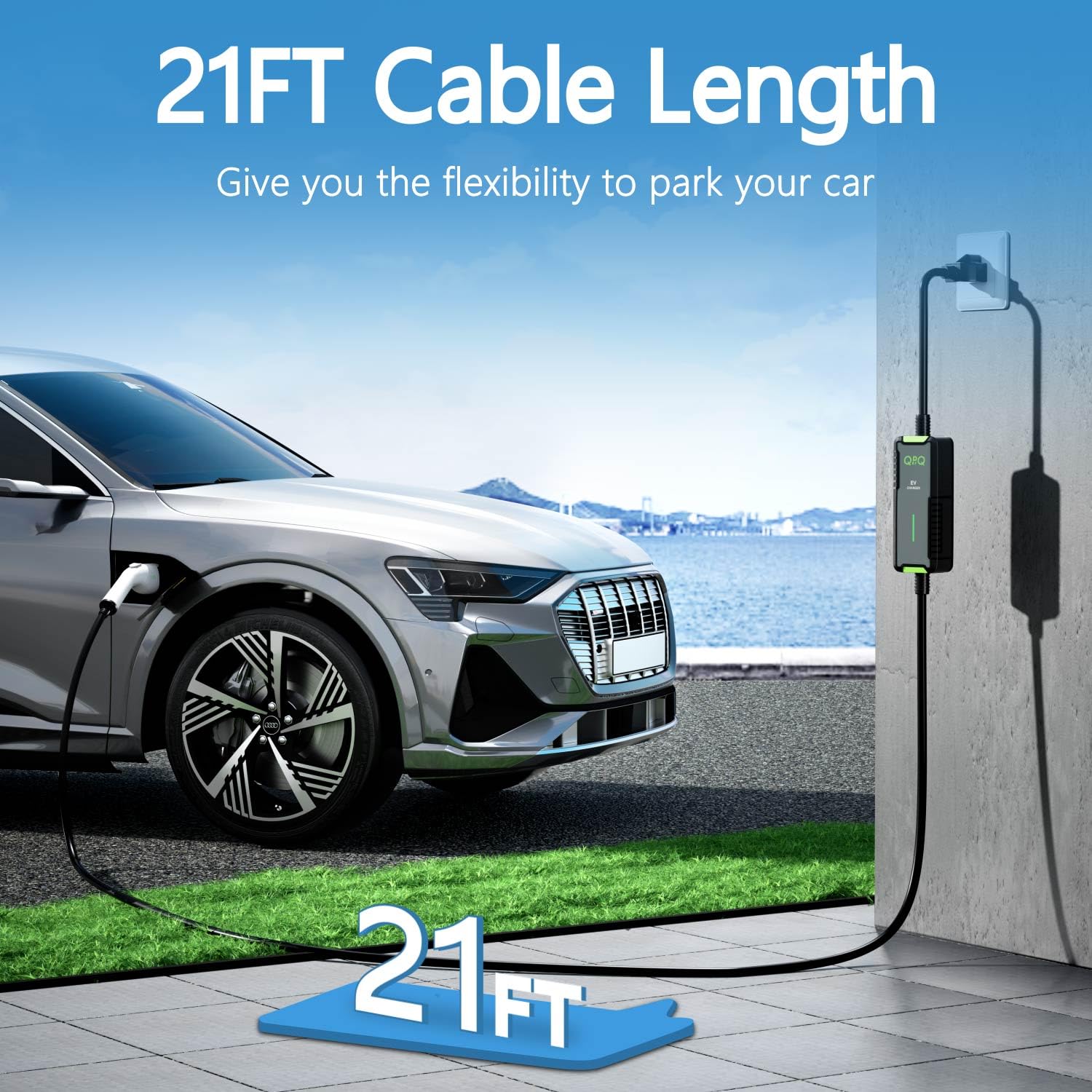Qpq Level 1-2 Ev Charger, 16 Amp 110-240V Portable Electric Car Charger, Electric Vehicle Charging Stations With Nema 6-20 Plug